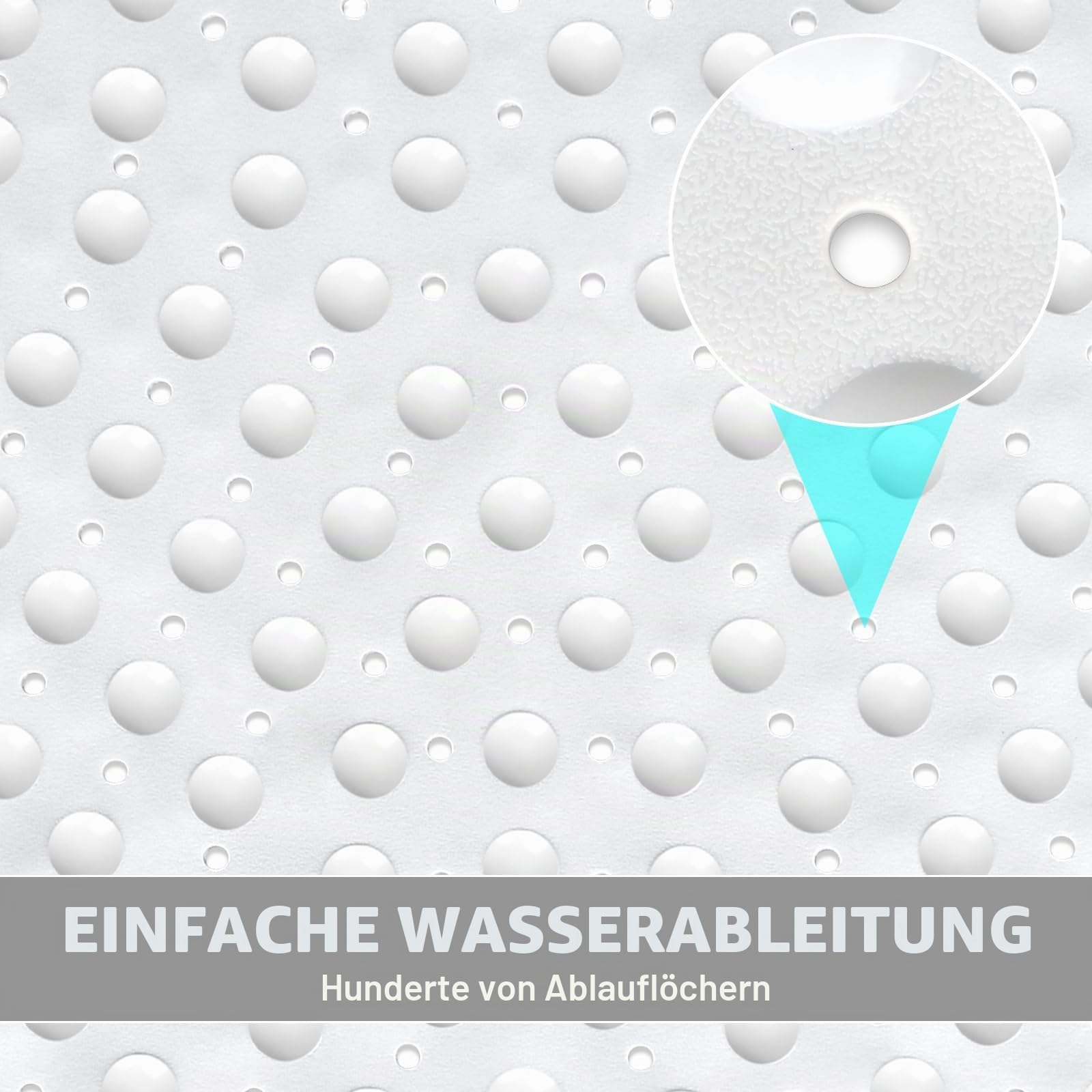 Eck-Duschmatte rutschfest 70 x 70 cm, Große Duscheinlage rutschfest Antirutschmatte Halbrund mit Saugnäpfen und Abflusslöchern, Maschinenwaschbar (Weiß)