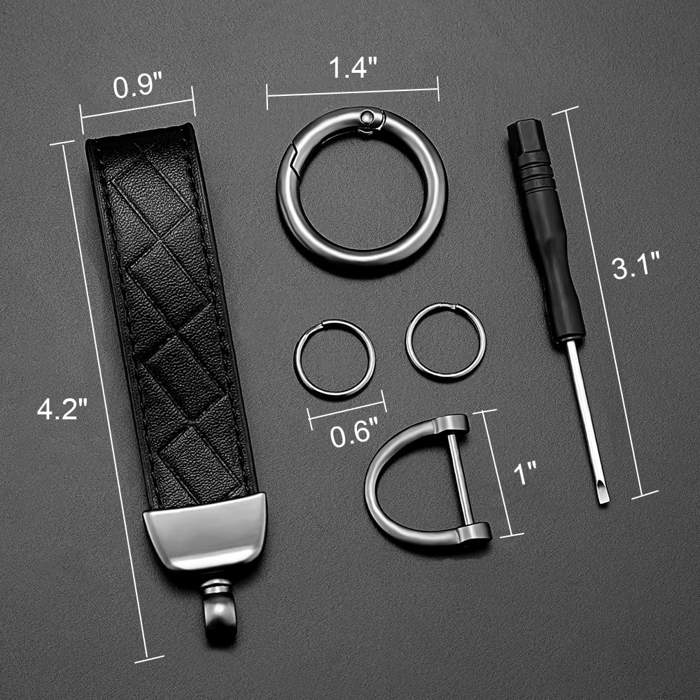 STACCTE Leather Keychain, Universal Car Key Holder, Anti-lost D-ring, 360 Degree Rotatable Key Fob Keychain for Men and Women (Green)