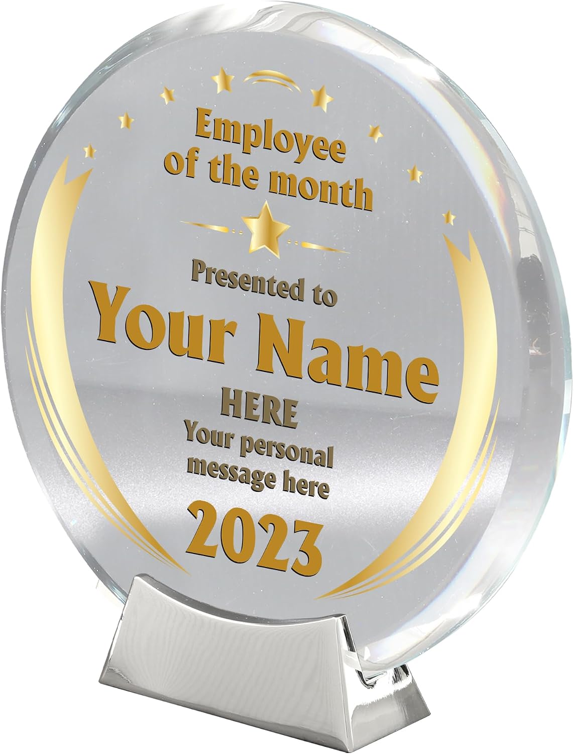 Personalized Round Platinum Glass Plaque - Awards & Trophies, Retirement & Employee of the Month Plaque, Leadership Gifts - 8" (Design F)