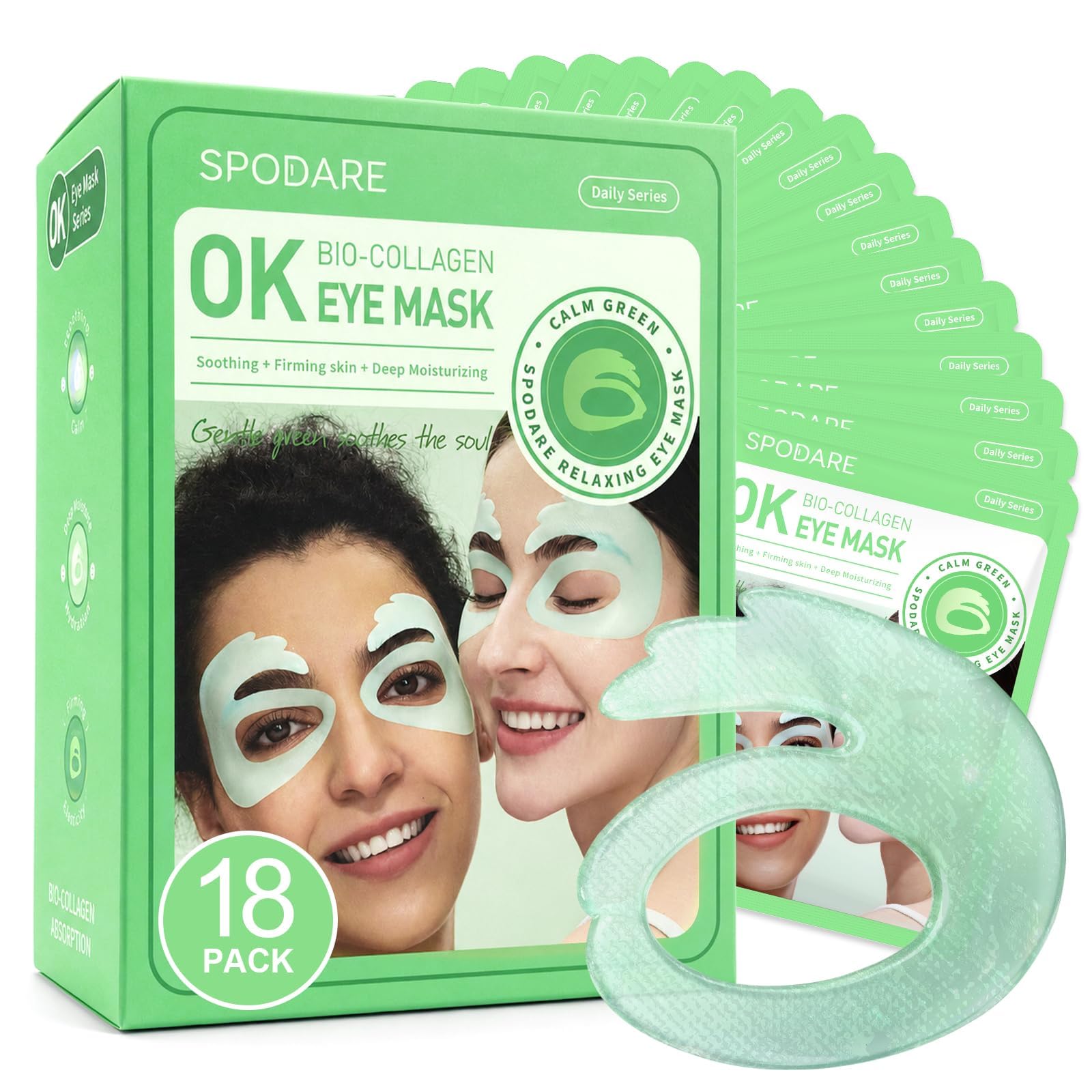 SPODARE Maschera per occhi al collagene lenitiva, 18 paia