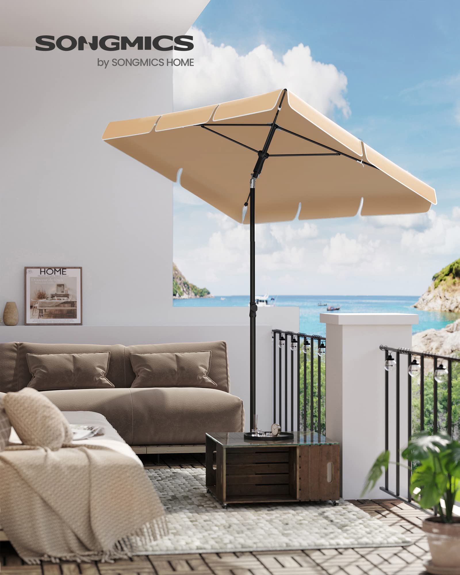 SONGMICS Ombrellone da Balcone 180 x 125 cm UPF 50+ Inclinazione Bidirezionale a 30° Altezza Regolabile con Borsa da Trasporto Tortora