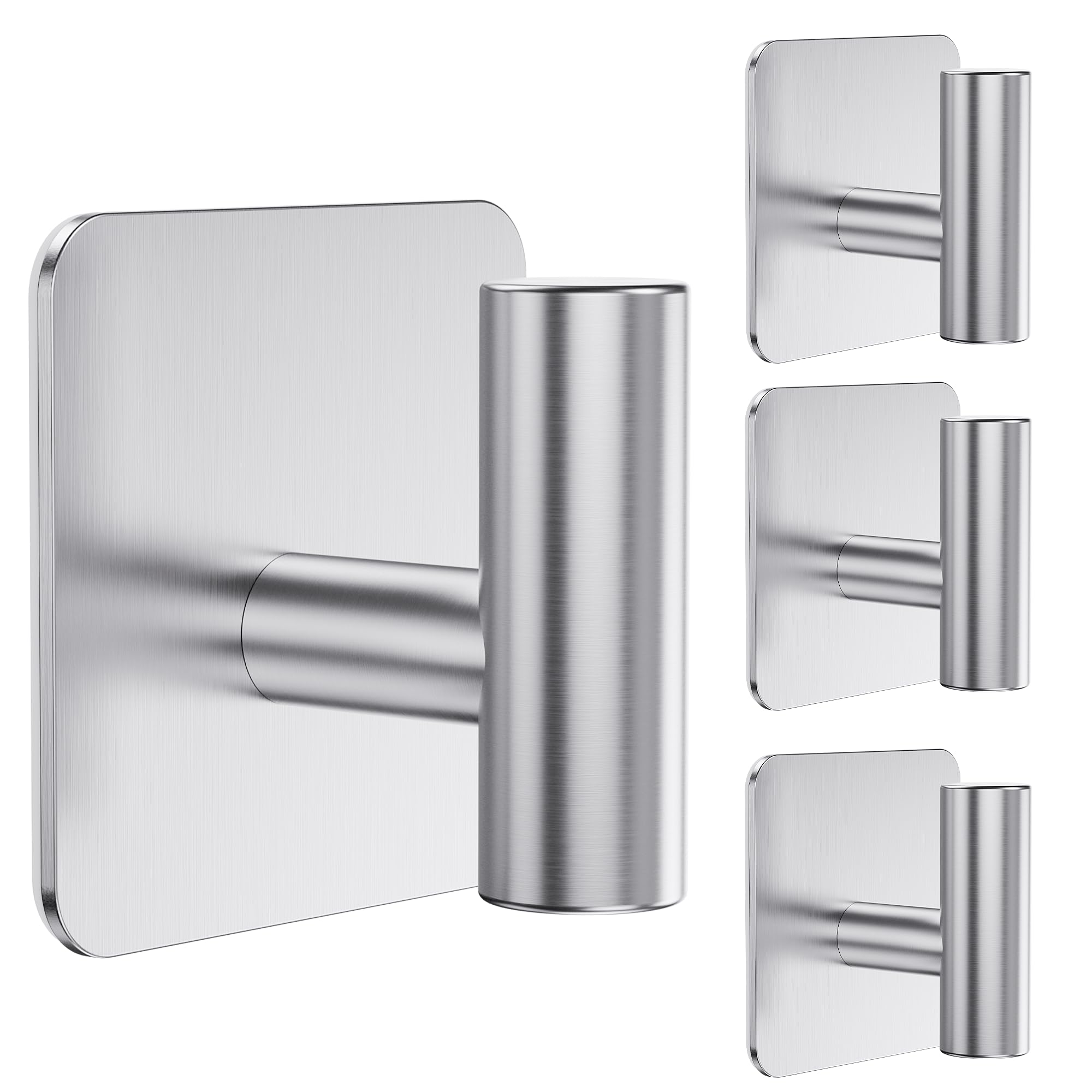 Aikzik Large Self Adhesive Hooks - 26lb Max, Stick on Hooks Heavy Duty Stainless Steel, Strong Sticky Hooks for Hanging Coats, Bathrobes and Towels, Tea Towel Holder for Door or on Wall - 4 Pack