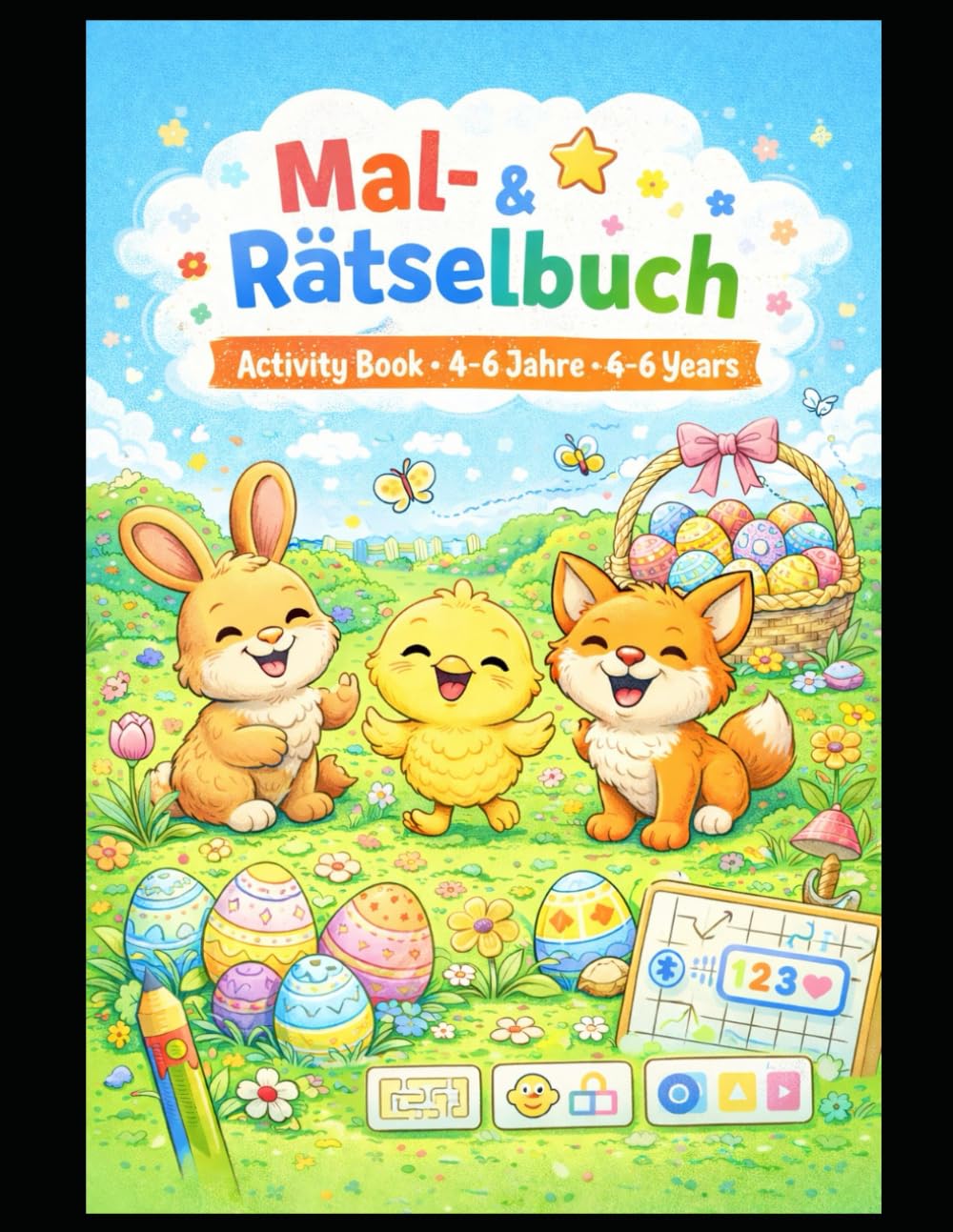 Oster-Mal- und Rätselbuch für Kinder von 4–6 Jahren: Mit Geschichten, Rätseln, Suchbildern, Zahlen- & Formenaufgaben – zweisprachig Deutsch & Englisch (Oster-Mal- & Rätselbuch-Reihe für Kinder)