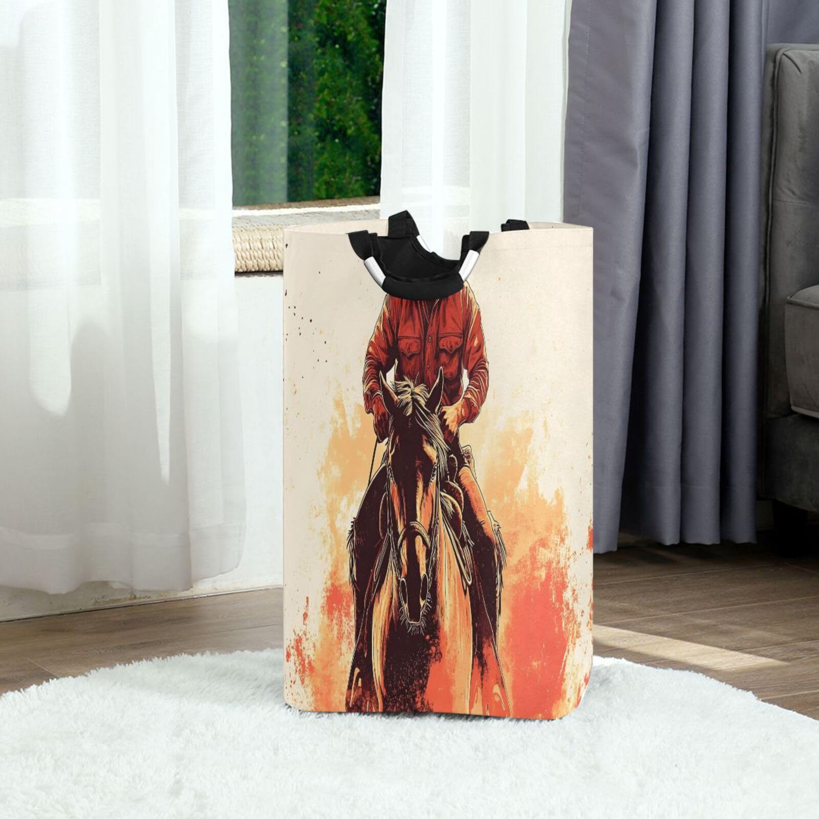 Jihqo Laundry Hamper Basket Western Cowboy Collapsible Nursery Storage Bin Waterproof Clothing Baskets for Home Bedroom Bathroom Washing Room