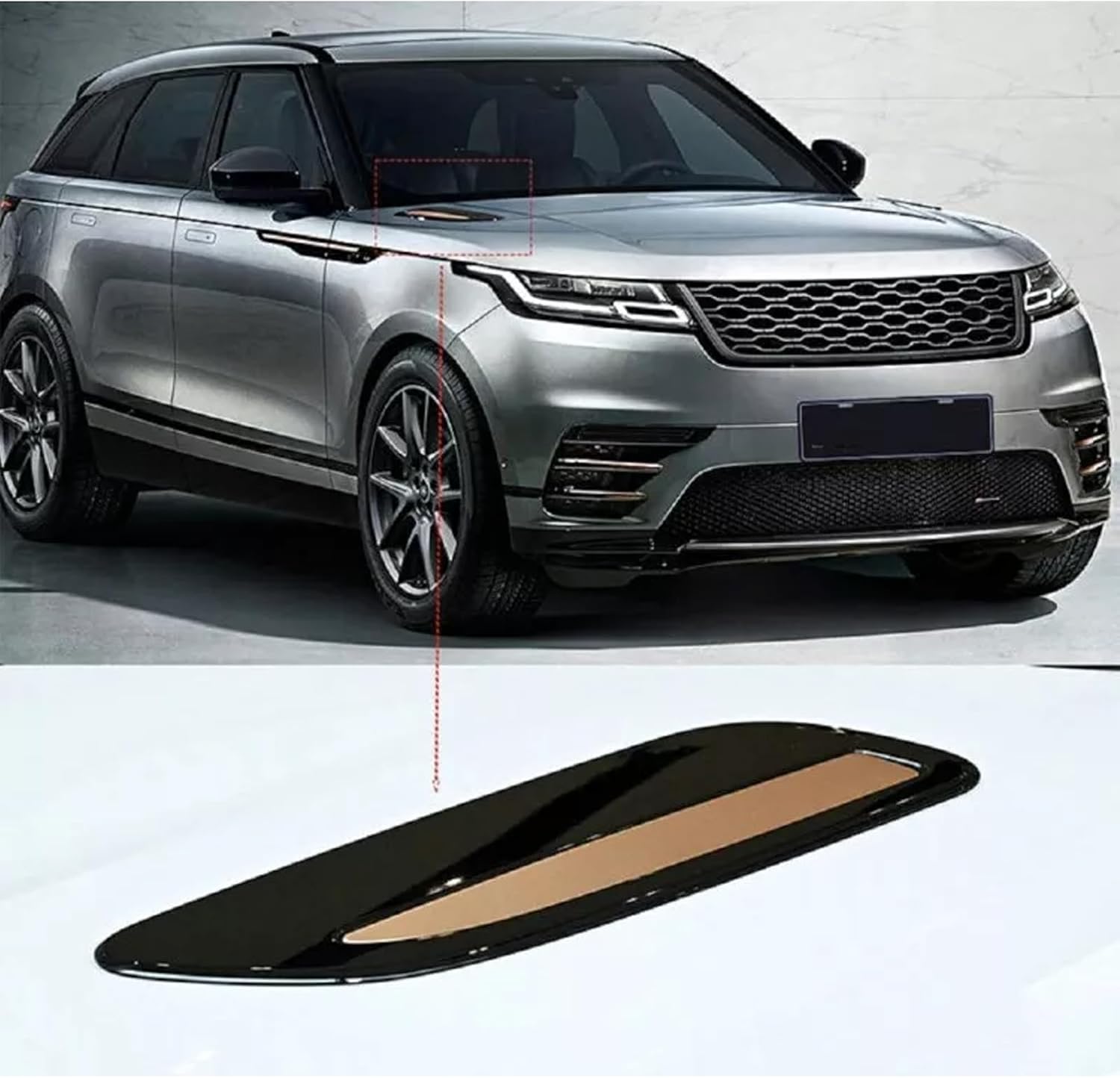 Front Side Air Hood Vent Trims Cover Fits for Range Rover Velar 2018 2019 2020 2021 2022 2023 2024 2025 (4PCS Golden Black)