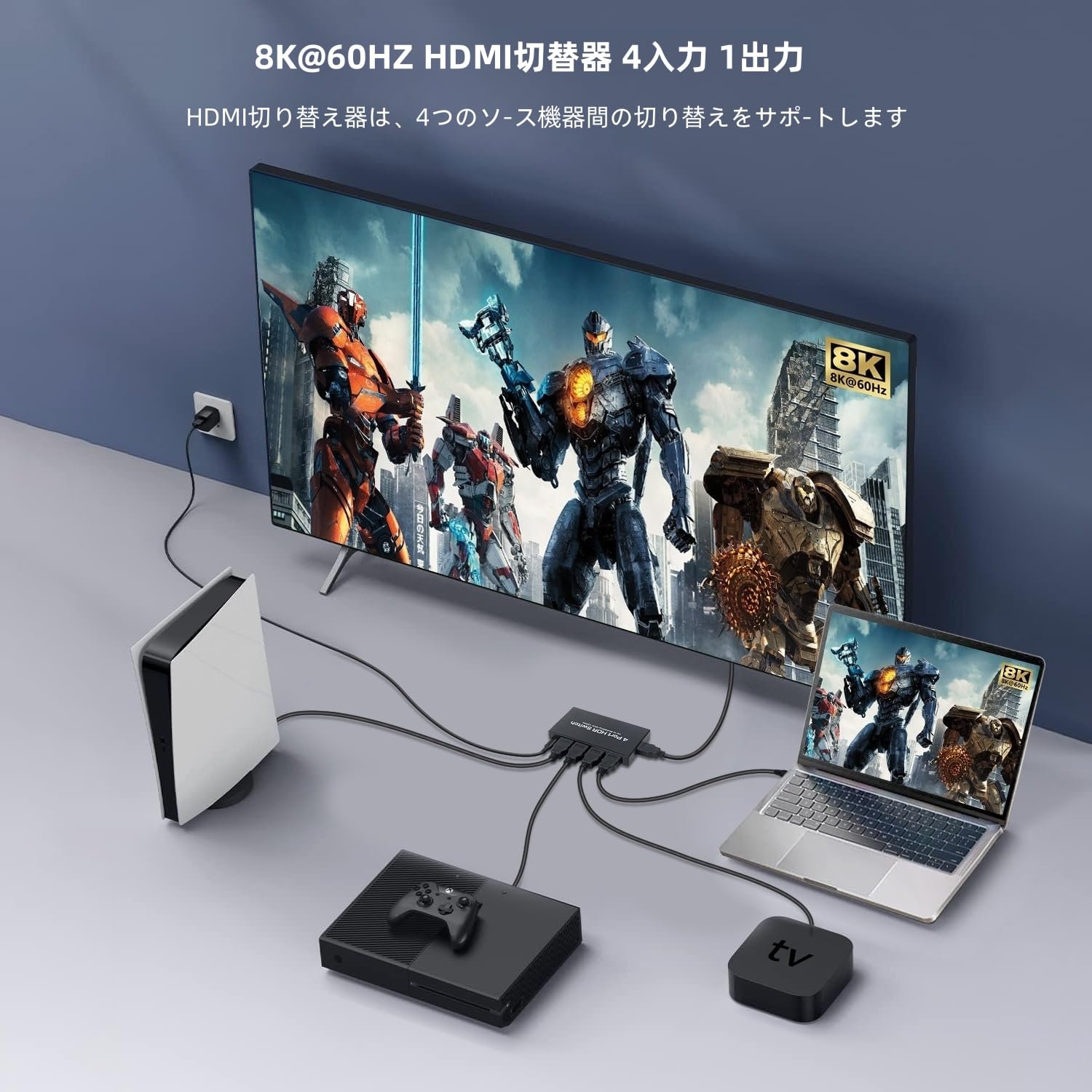 Amazon.co.jp: HDMI 2.1 切替器 8K＠60Hz/ 4K@120Hz HDMIセレクター 4