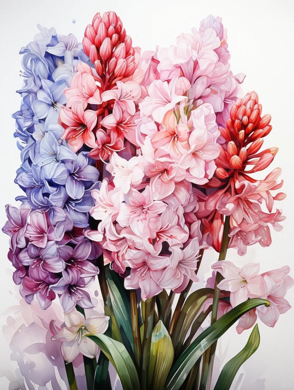 RKFLGEW Flowers 14CT Stamped Cross Stitch Kits Watercolor Hyacinth Cross Stitch Starter Set for Adults DIY Needlepoint Kits Embroidery Patterns Home Decoration 40x50cm