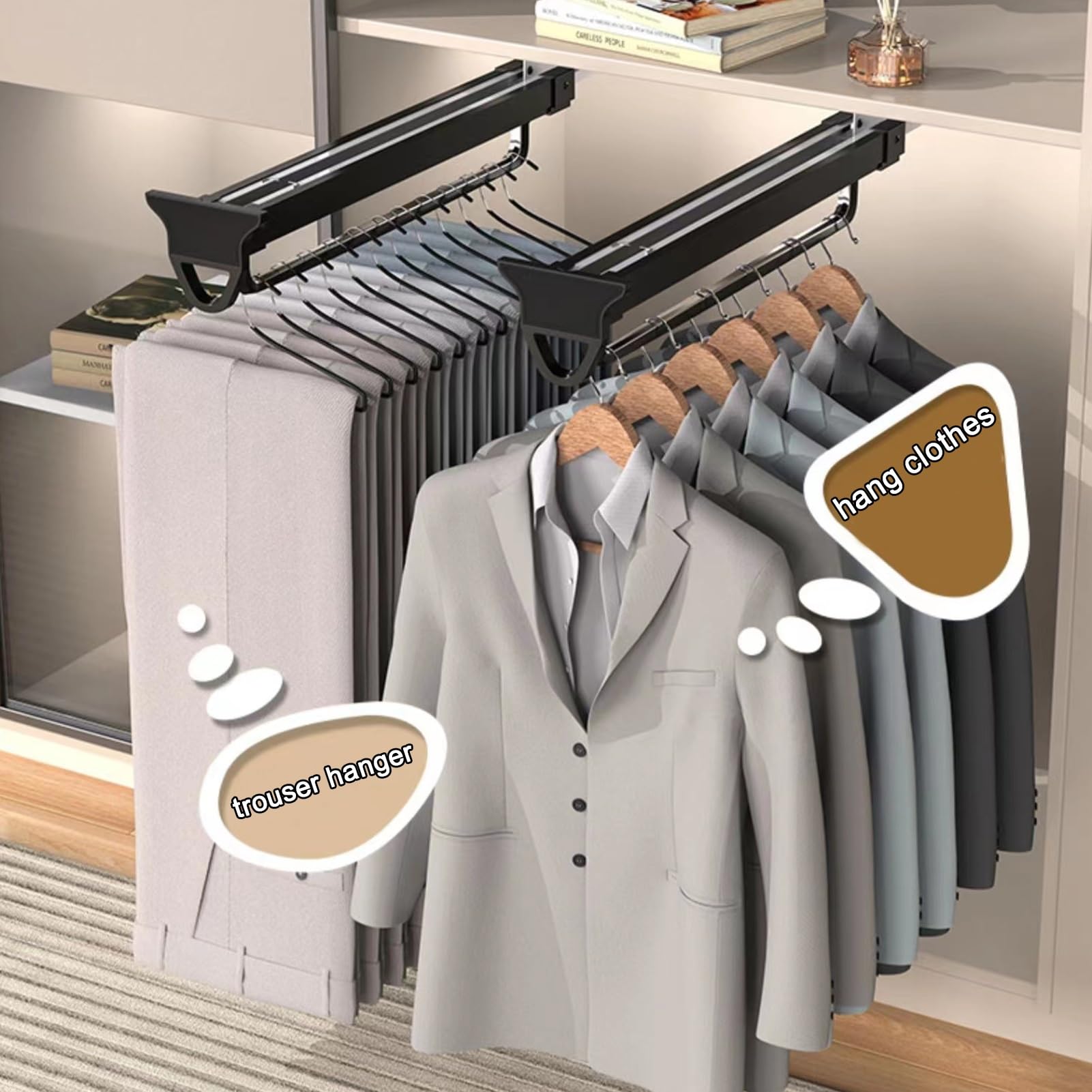 Varilla extraíble para armario, con soporte para ropa extensible de 45 kg, riel retráctil para ropa de aleación de aluminio, perchero extensible deslizante deslizante para amortiguación, barra extra