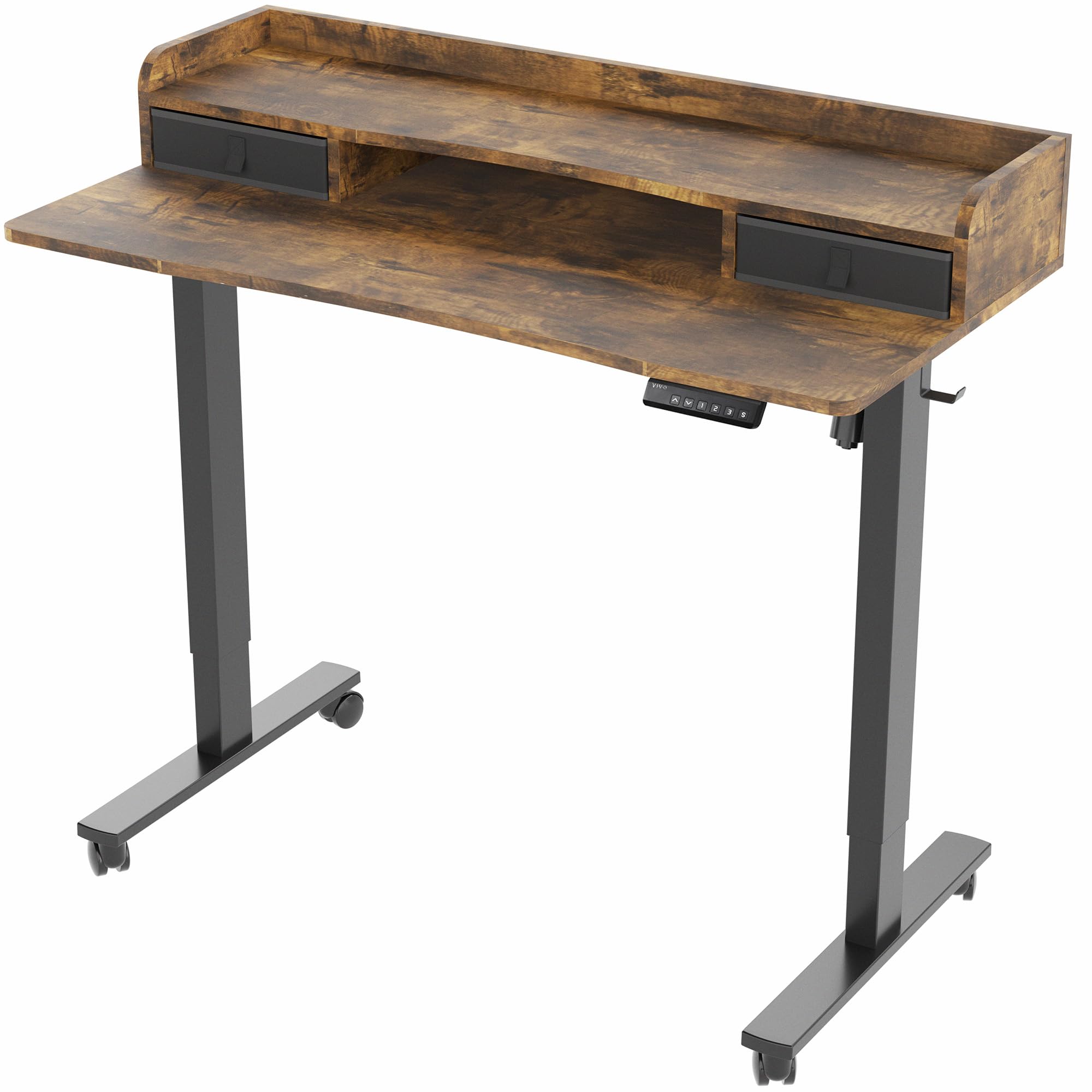 VIVO Electric 2-Tier Height Adjustable 48 x 24 inch Stand Up Desk Mobile Standing Workstation with Storage Drawers — view 9