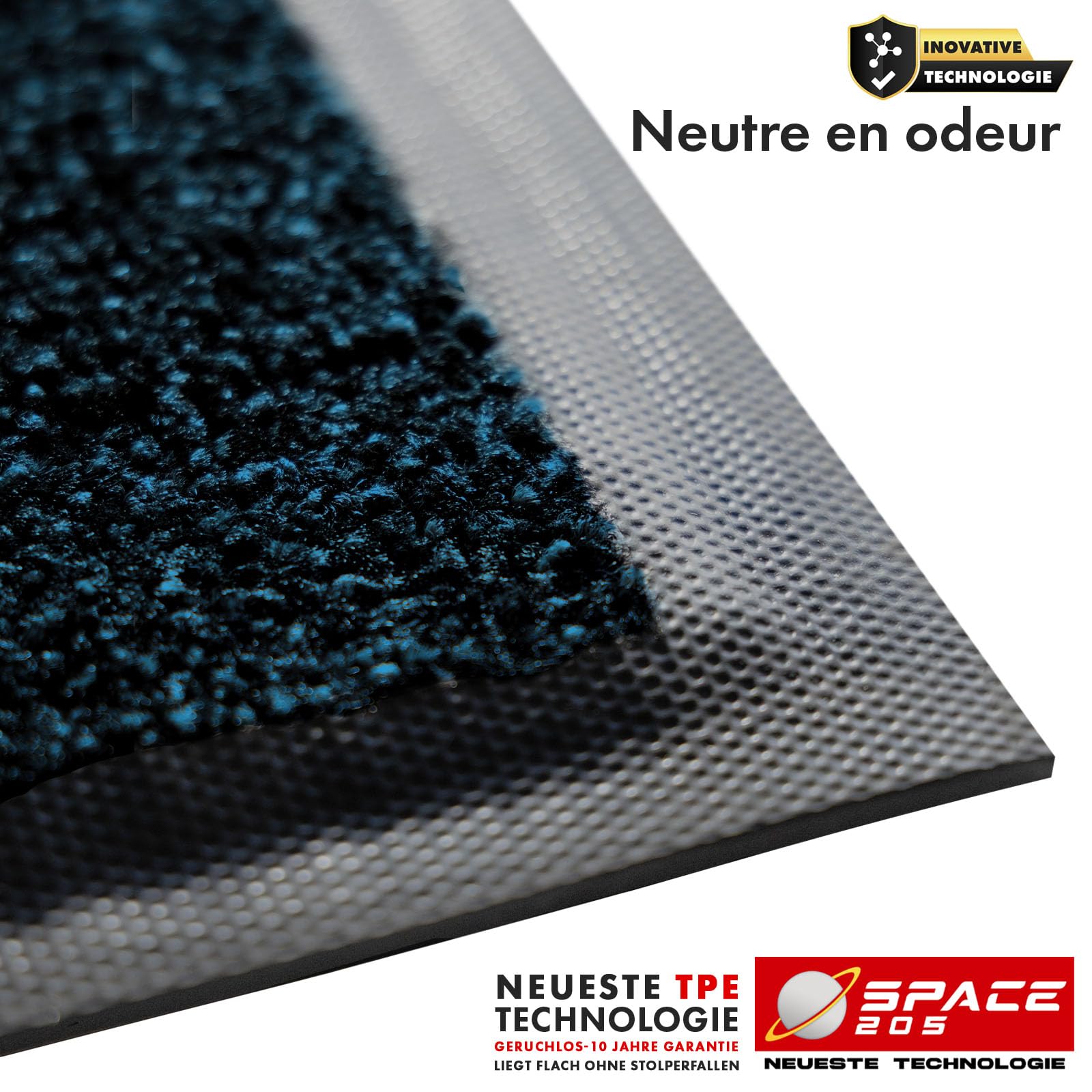KARAT Paillasson Antidérapant pour les entrées, le couloir, tapis sous la porte d'entrée, avec technologie innovante TPE sur le bord et l'arrière, modèle Space 205 (Bleu, 120 x 180 cm)