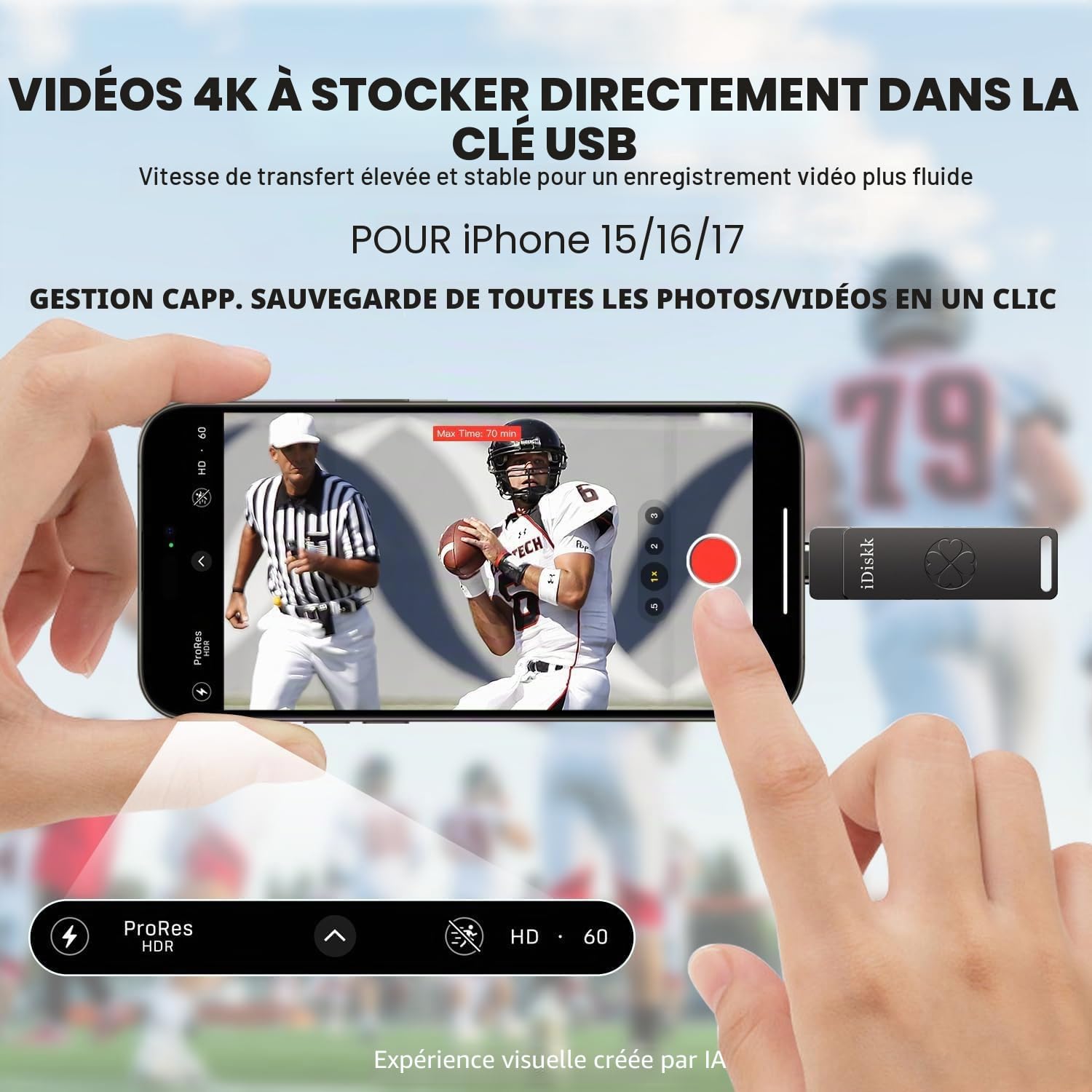 iDiskk Clé USB 3.2 USB-C SSD, 512 Go USB 3.2, 1 000 Mo/s, clé USB-C Gen2 pour iPhone série 15/ iPad/téléphones Android, Ordinateurs Portables/Mac et tablettes, Gris