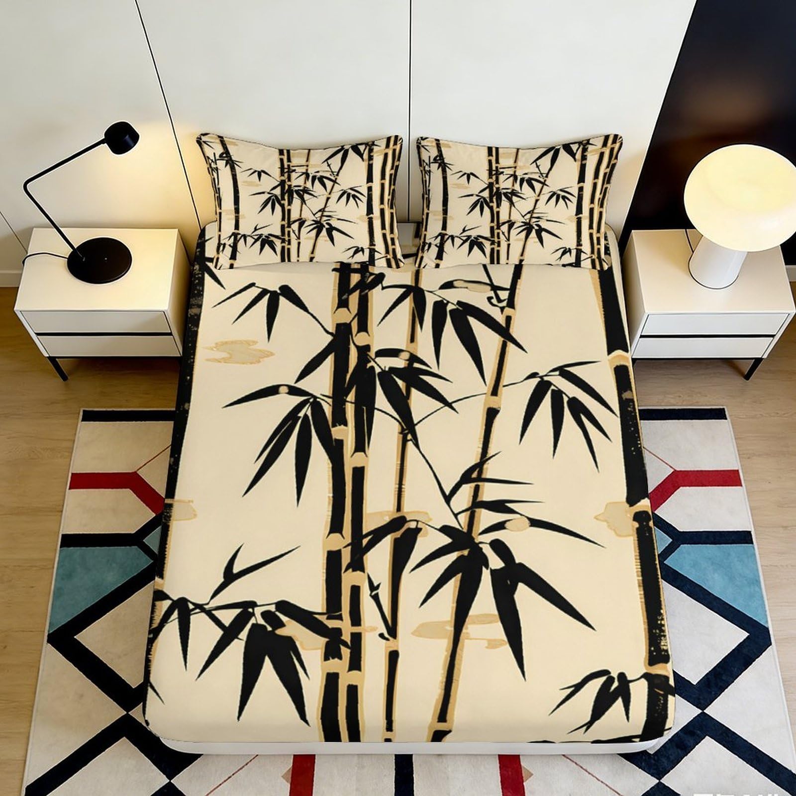Pnayamiorkfel Style-2 3D Printed Bamboo Forest Fitted Sheet Microfiber Soft Beige Black Zen Bamboo Bed Sheet Bedroom Decor Protection 90X200x25cm