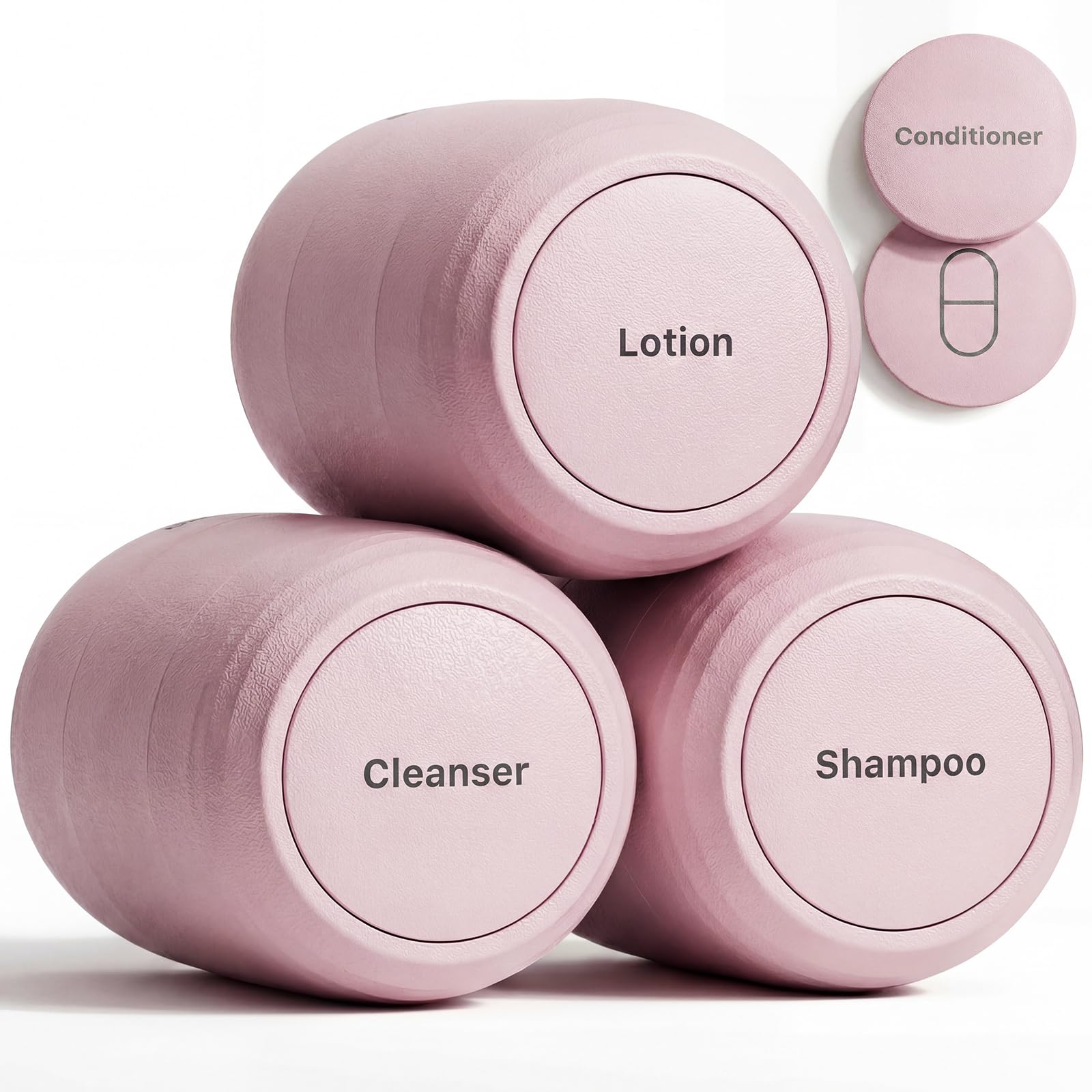 Reise-Toilettenbehälter auslaufsicher, TSA-zugelassene Reisebehälter aus PLA mit 5 magnetischen Etiketten, Weithals-Design, Rosa, 3er Set, 60 ml