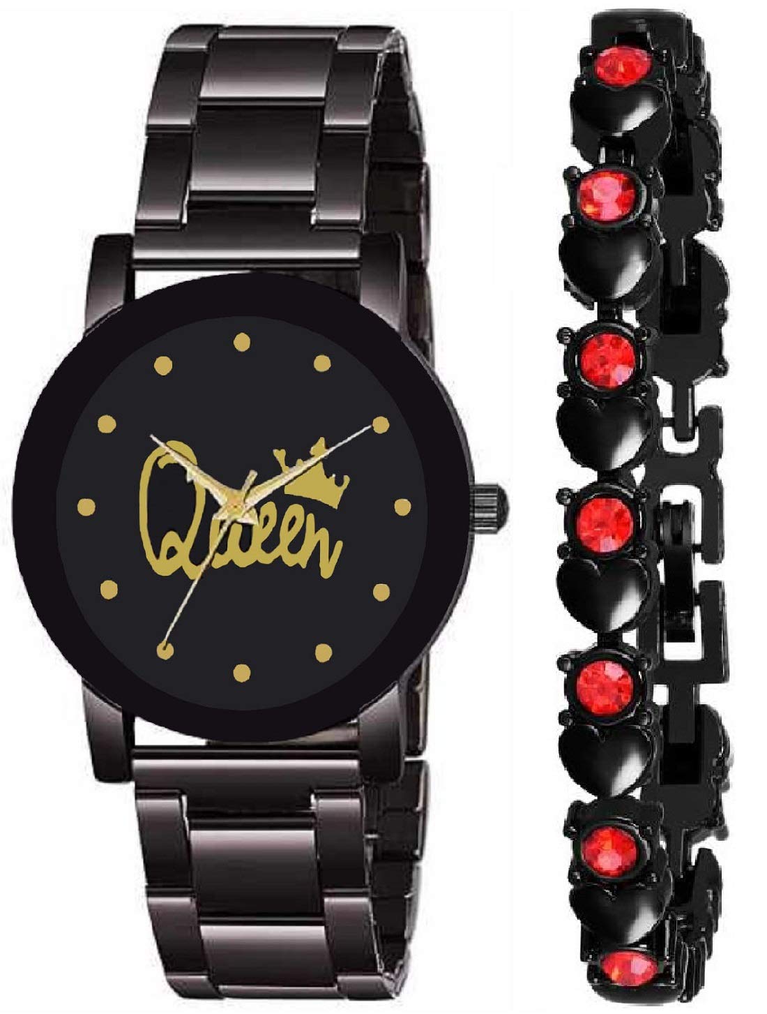 ZUPERIA Queen Black Chain Prism Glass Watch and Red Dot Black Bracelet Analog Watch (B085W1NRRL) Amazon Price History, Amazon Price Tracker