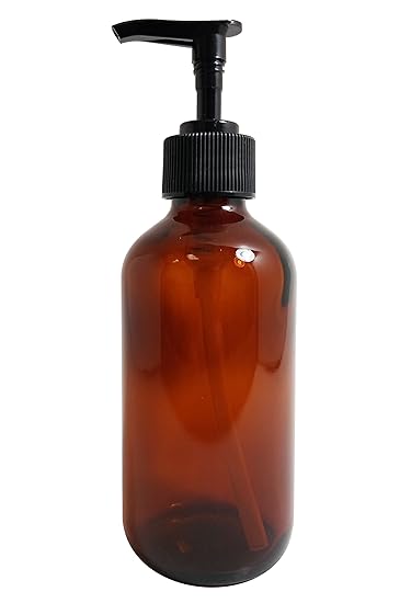 Natura Bona Professional Grade Amber Glass Boston Round Bottle with BPA Free Saddle Dispenser Pump - Perfect for Lotions, Soaps, Massage and Skin Treatment Oils, Hair Solutions and More; 8oz
