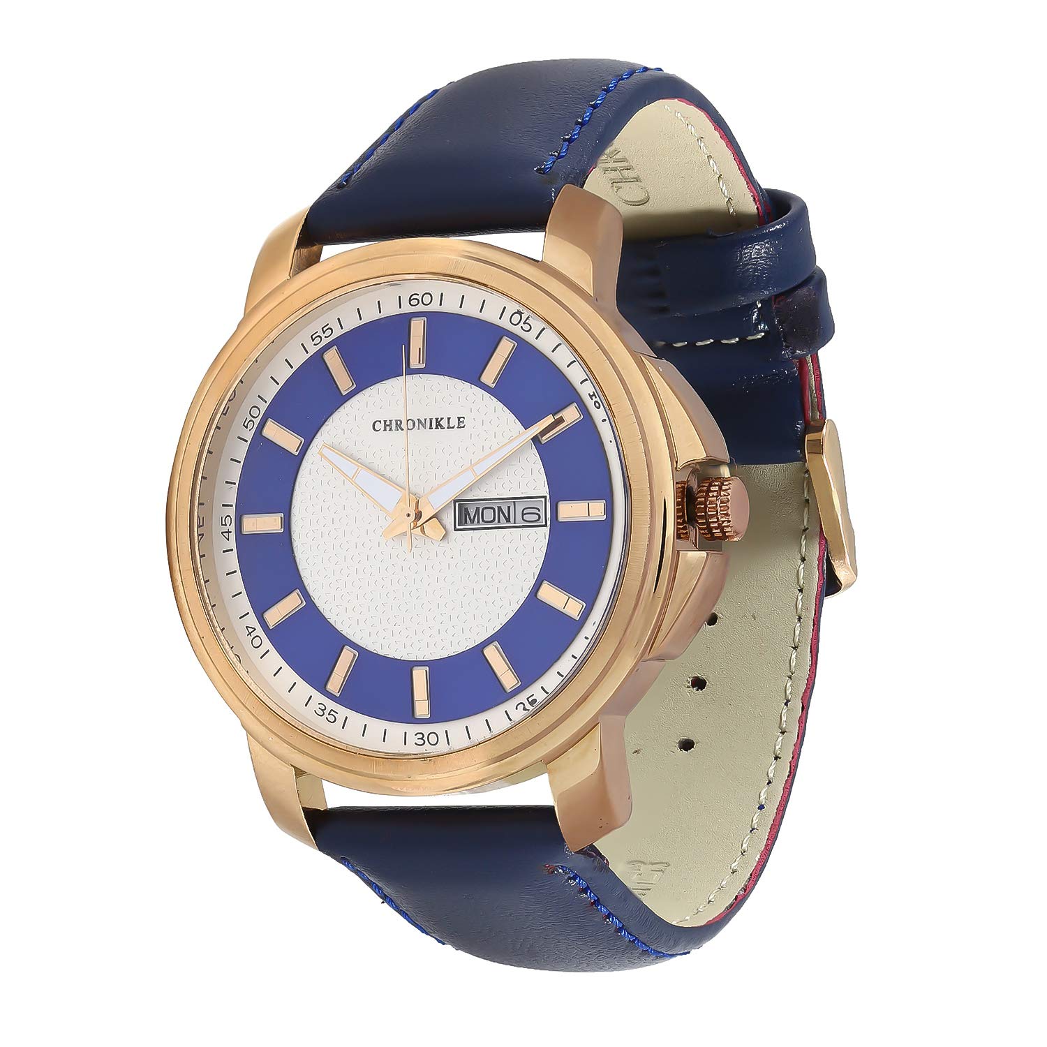 CHRONIKLE Unique Designer Mens Wrist Watch (Dial Color:White,Blue | Band Color: Blue, Leather Strap) (B07M7X7PNB) Amazon Price History, Amazon Price Tracker