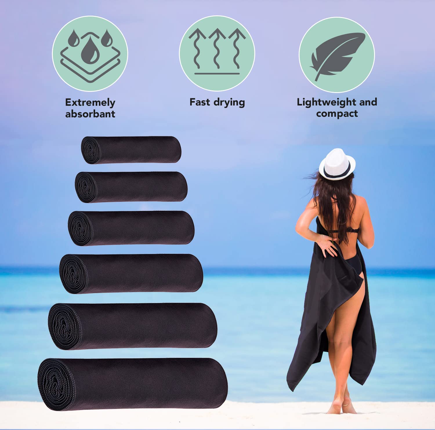 Outdoor World Microfibre Towel, Quick-Dry, Lightweight & Ultra Absorbent for Camping Travel, Hiking, Beach, Swimming, Gym - Image 3
