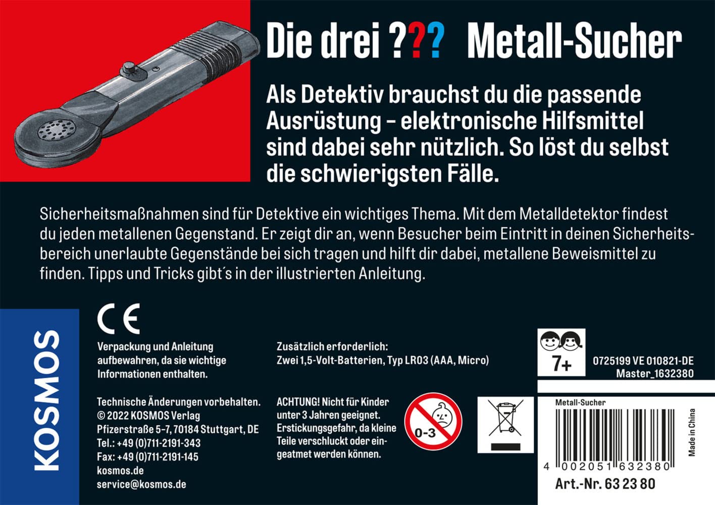 Die drei Kosmos - Cercatore in Metallo, Mini rivelatore, Set Detective, Attrezzature Agenti, Giocattolo per Bambini a Partire dagli 8 Anni, in Pratica Scatola di Metallo, pensierino, Piccolo Regalo,