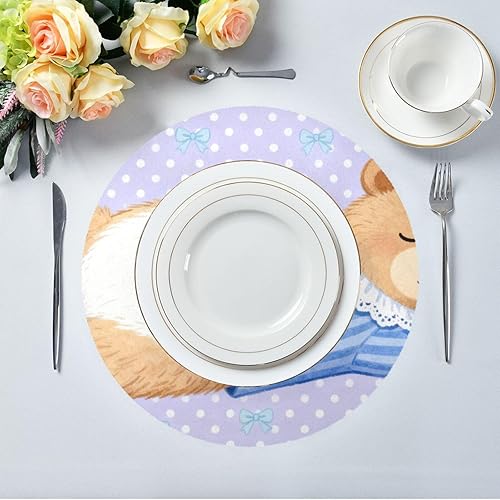 Miniatura 5 de Cartoon Cute Bear Purple placemats Circle Reusable Chalkboard placemats 15x15 in manteles para mesa