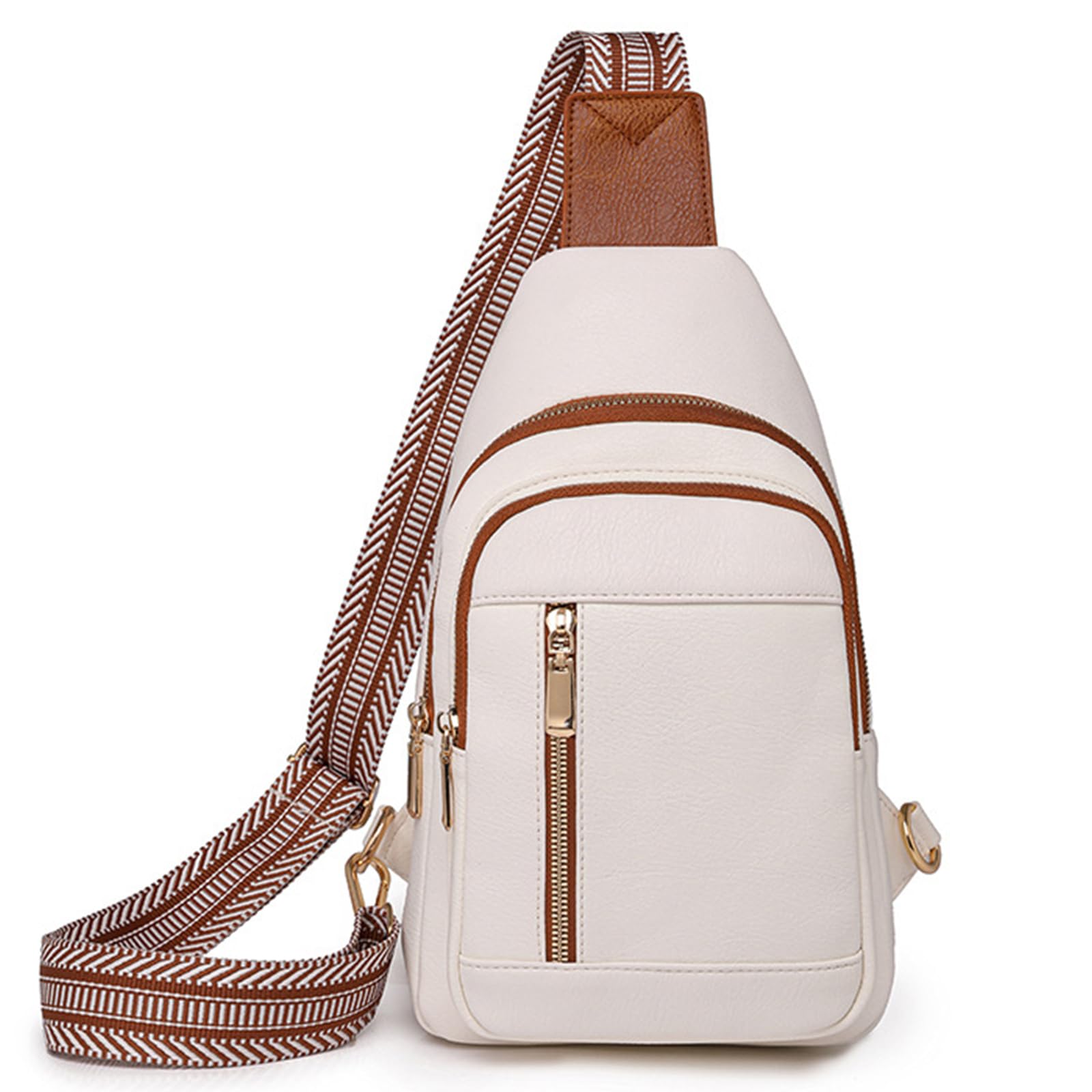 Compact Leather Crossbody Sling Bag Chest Purse for Women with Adjustable Strap