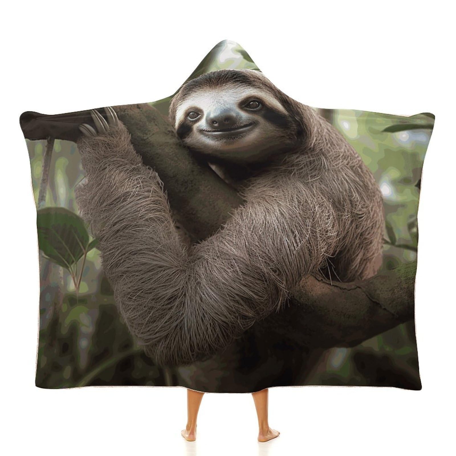 Sloth Animal Hooded Blanket Soft Wearable Blankets Cozy Hoodie Throw Cloak Wrap Poncho Cape Blanket 60"x80"