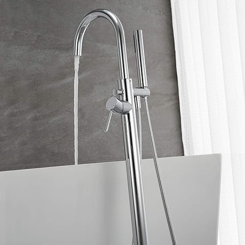 Miniatura 23 de Grifo de bañera independiente, grifos de llenado de bañera, color negro, mango único, montado en el piso con ducha de mano Negro -,Oro