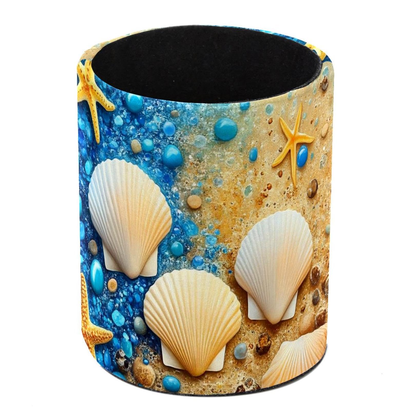 HEOEH Starfish Seashell Pen Holder for Desk, PU Leather Pencil Holder Pen Cup Marker Holder Makeup Brush Holders, Desk Accessories & Workspace Organizers for Home, Office
