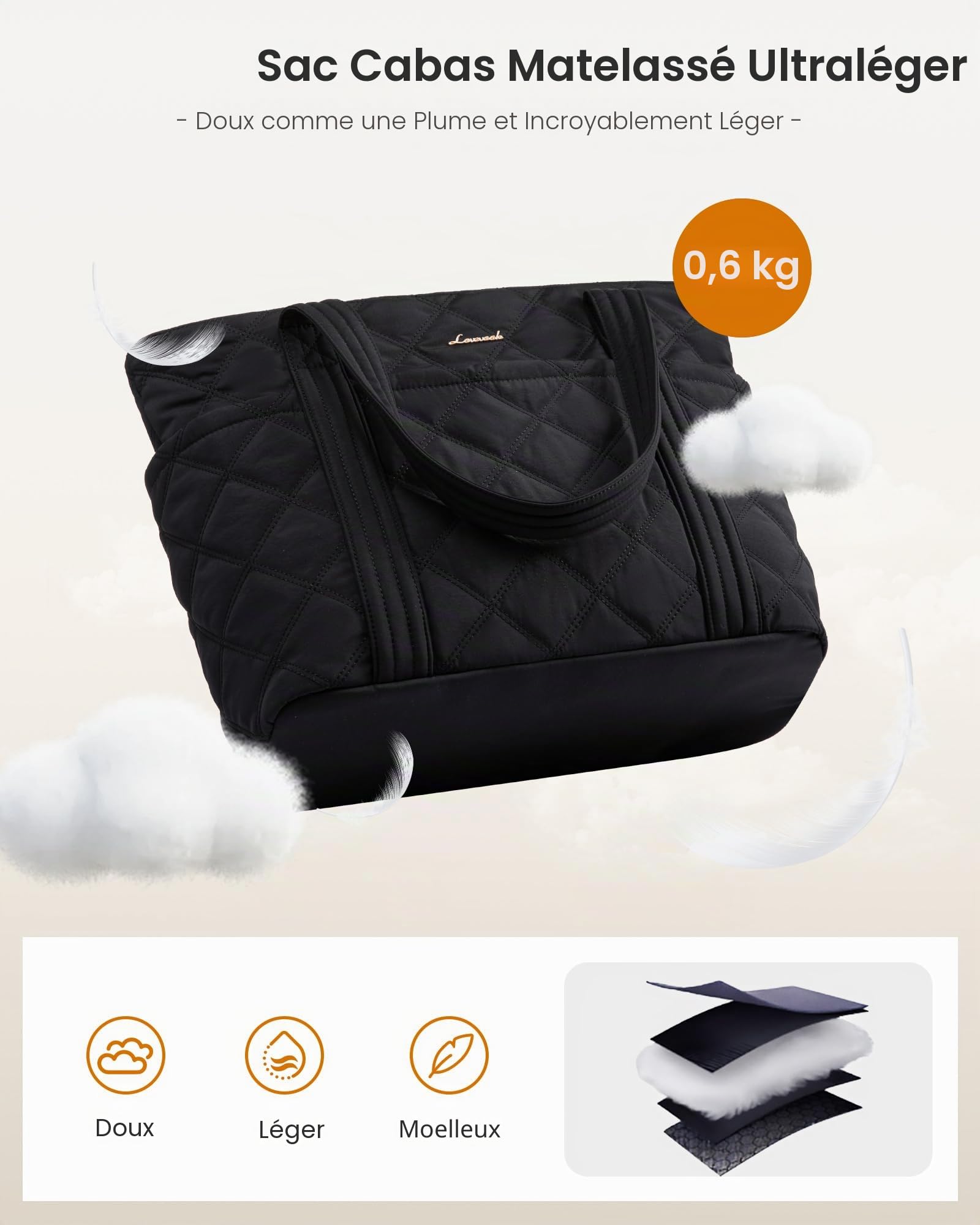 LOVEVOOK Sac à main léger pour ordinateur portable - Pour femme - Grand sac de shopping - Sac de travail - Sac à bandoulière - Sac fourre-tout