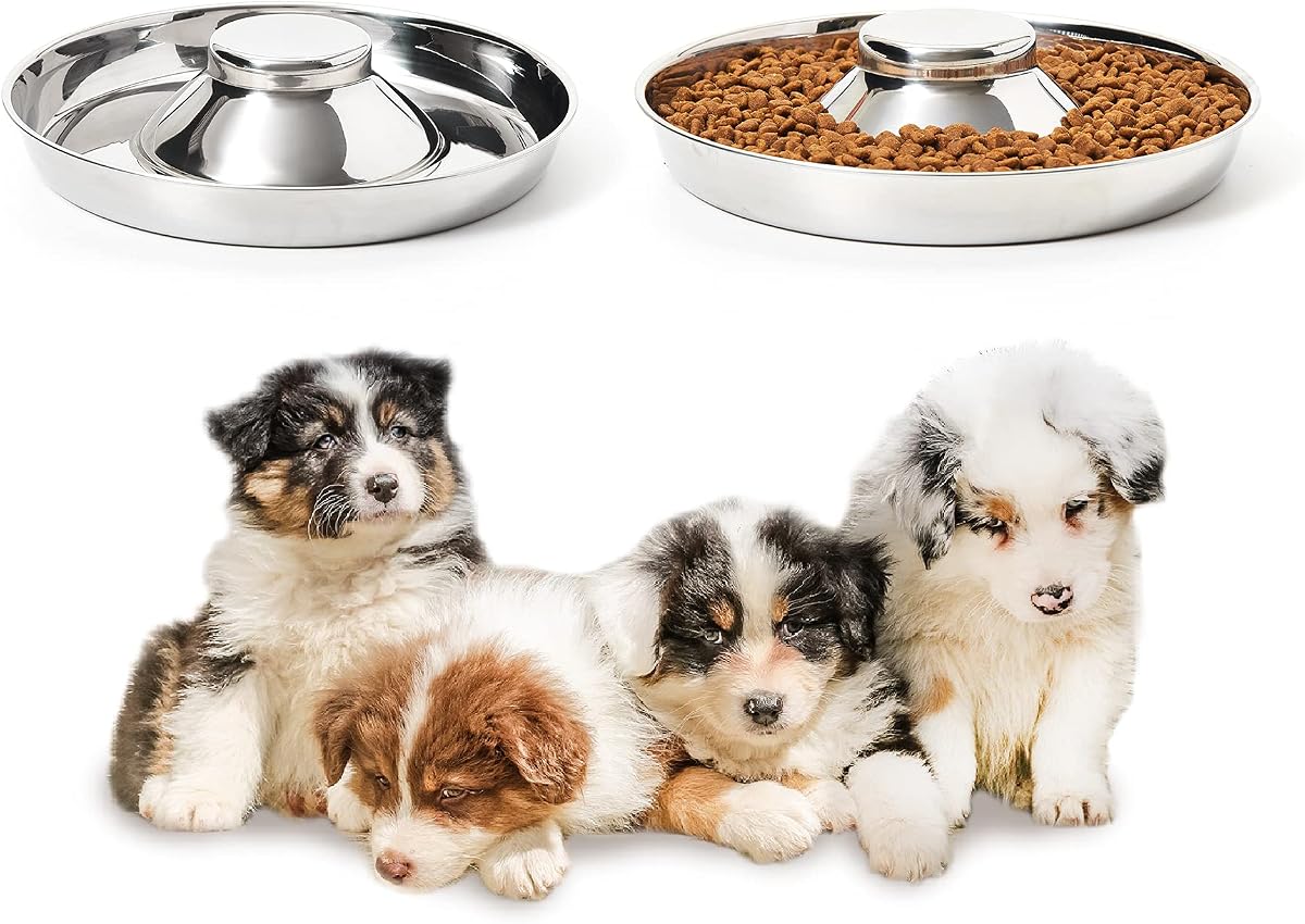 2 Pack Stainless Steel Puppy Bowls, Dog Feeding Bowl | Mush Feeder for Litters, Shallow Weaning for Food and Water, Multiple Dishes
