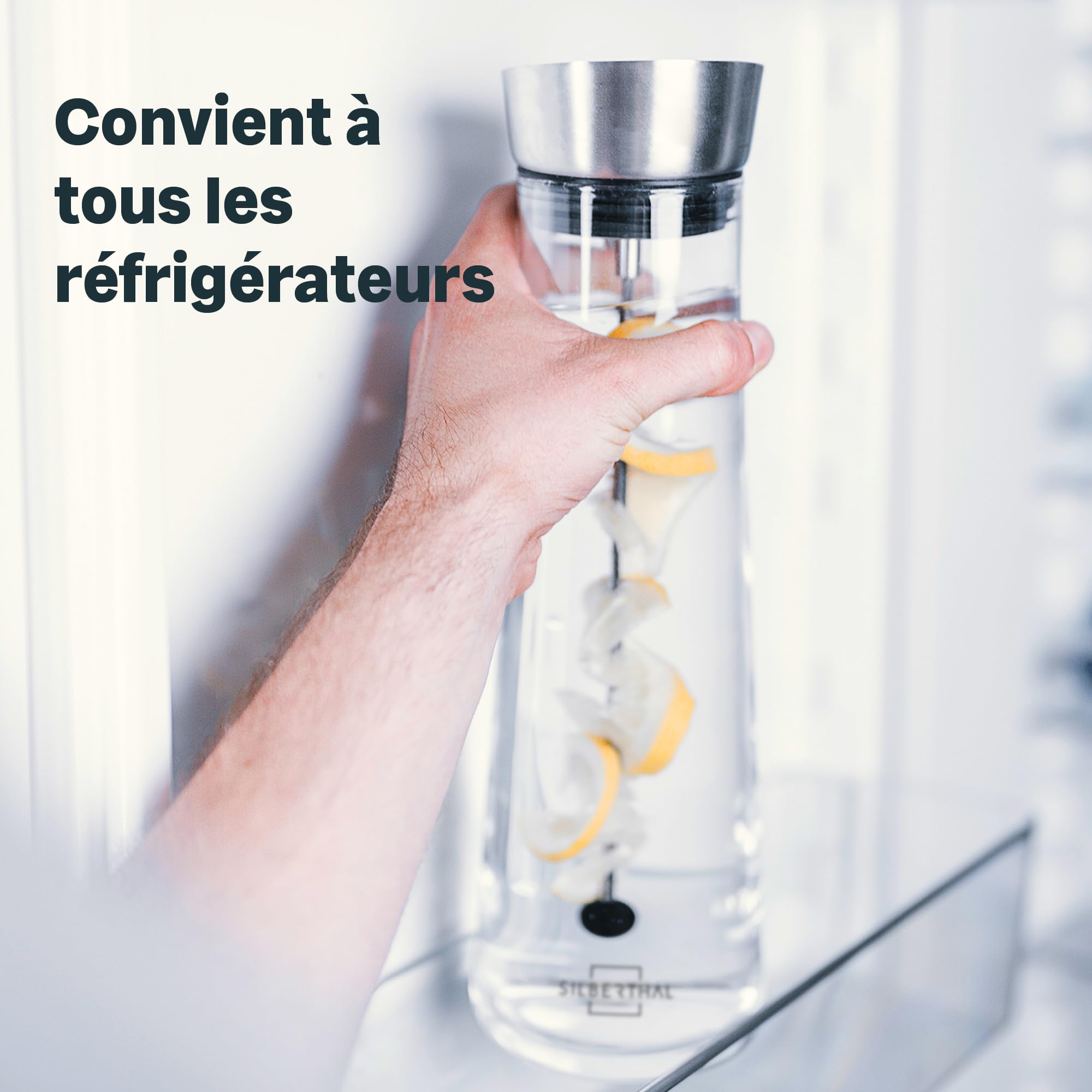 SILBERTHAL Bouteille En Verre Avec Couvercle Verseur En Inox - Infuseur Amovible - 1 litre - Pichet Eau Infusée Detox