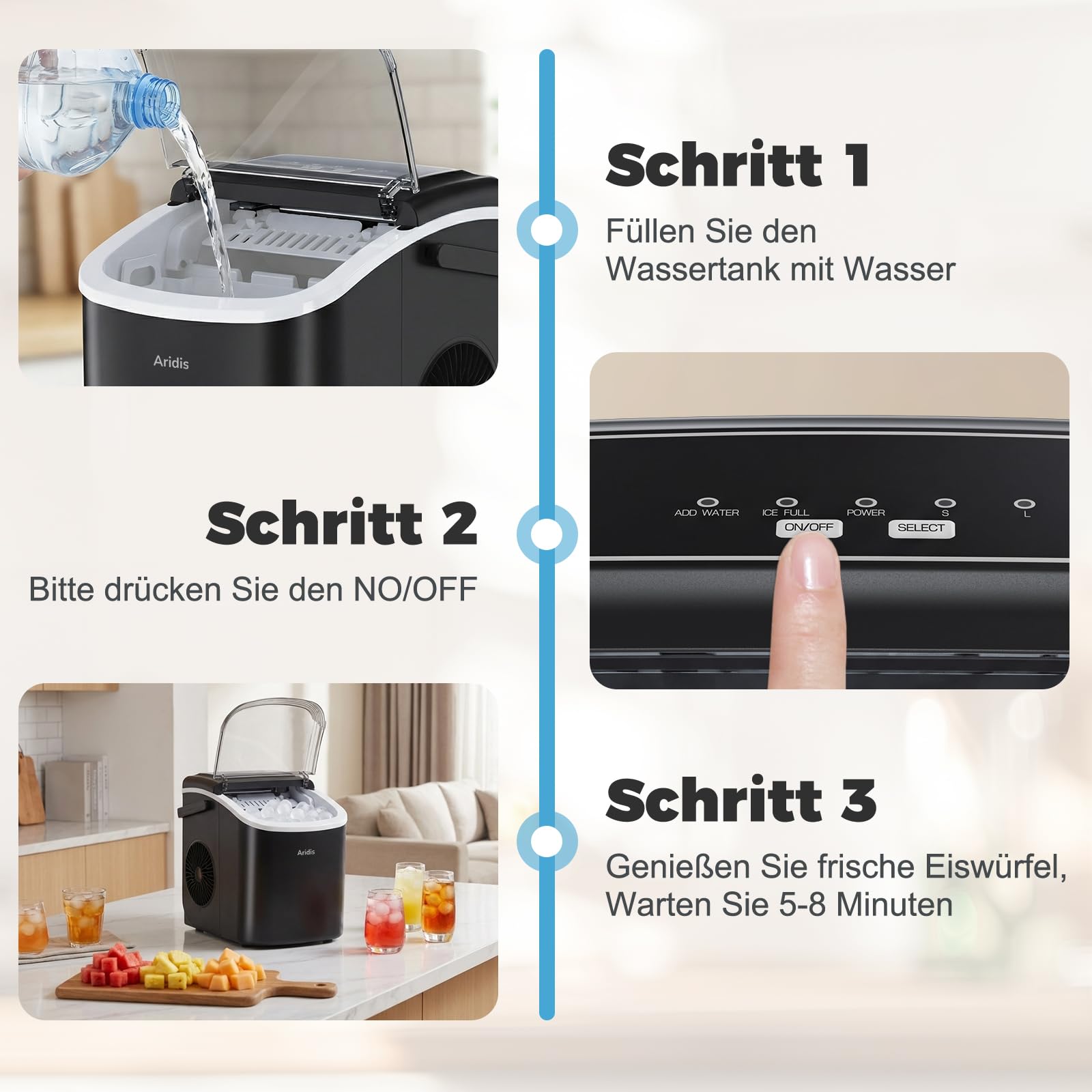Eiswürfelmaschine Selbstreinigend 12kg/Tag 2 Eiswürfel Größen mit Eisschaufel