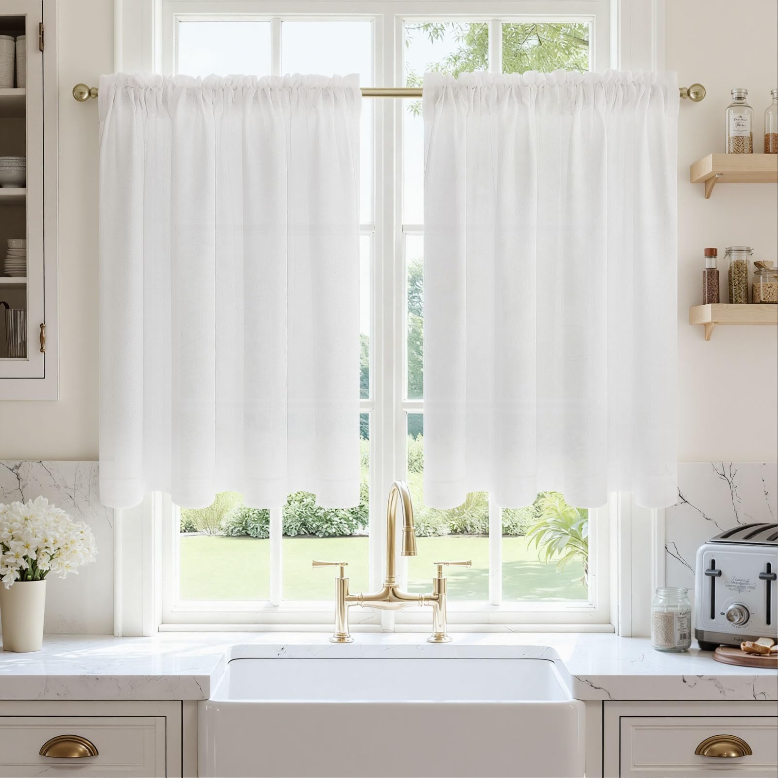 MRTREES Leinen Gardinen Kurz mit Bleiband, Landhausstil Vorhang Halbtransparent für kleine Fenster mit Stangendurchzug Leinenoptik Gardinen für Küche und Bistro