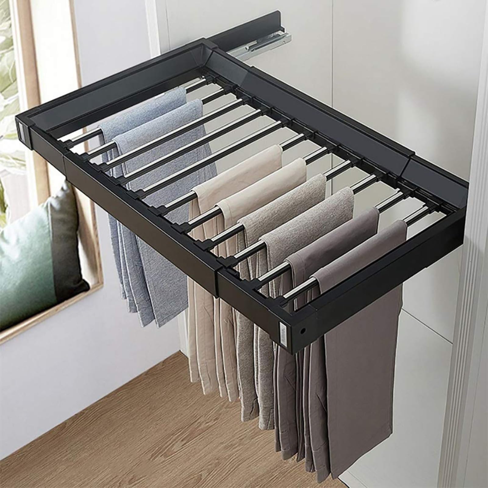 étagère de rangement pour penderie et portant à pantalons extensible et peu encombrant