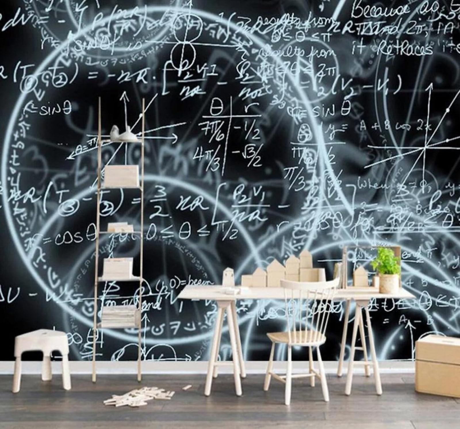 Tzxztt 150Cm×105Cm(B×H) Minimalist Abstract Blackboard Maths Problem Modern 3D Wallpaper Premium Textured Silk Neutral Tones Material Ideal For Living Room Bedroom-150Cm×105Cm