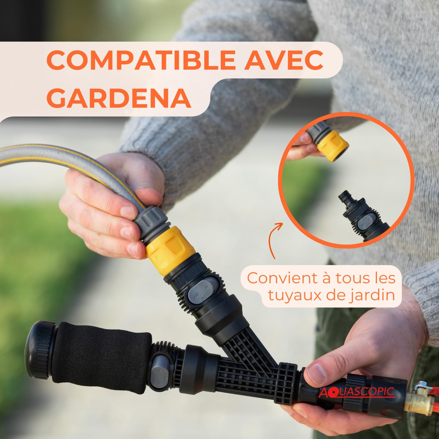 Aquascopic Perche télescopique avec Brosse 5 surfaces perméable à l’eau et Tuyau d'eau interne - Nettoyeur de vitres réglable en hauteur – Nettoyer panneaux solaires - Jusqu'à 10 m
