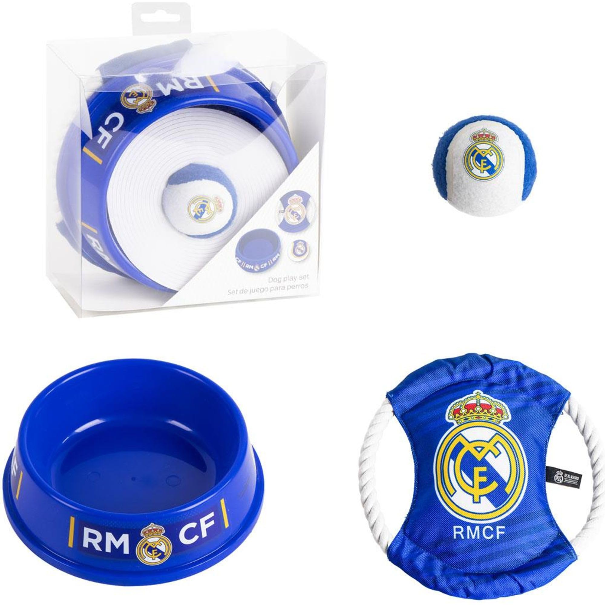 CERDÁ LIFE'S LITTLE MOMENTS Real Madrid Welcome Pet Set - Official Pet Accessories Kit, Includes Toy, Feeder and Plaque