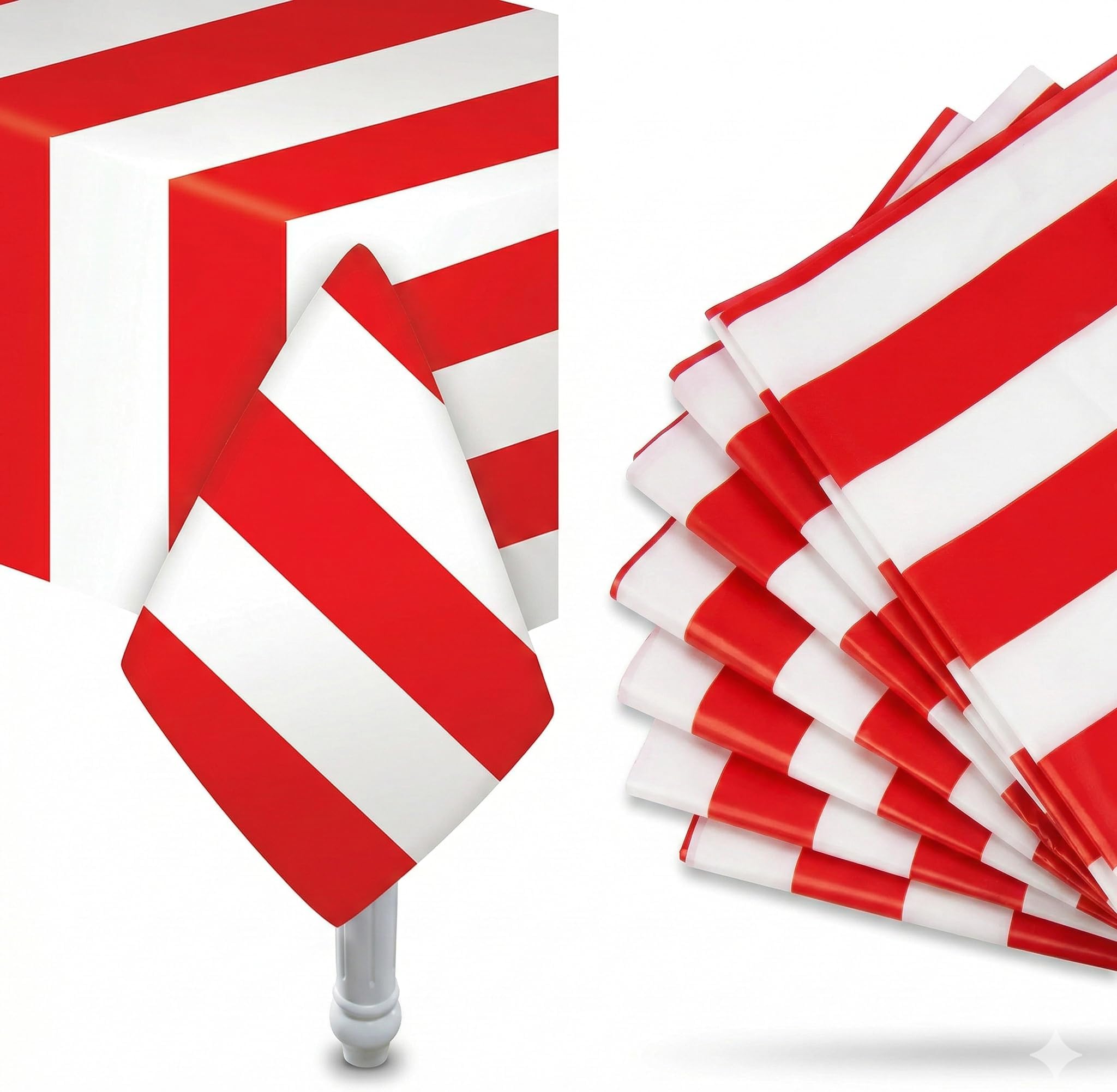 Oojami Carnival Theme Tablecloths 6 Pack – Red and White Striped Plastic Disposable Table Covers 54 x 108 Inch for Circus Party Decorations, Birthday, Movie Night, Funfair, Picnic, Events