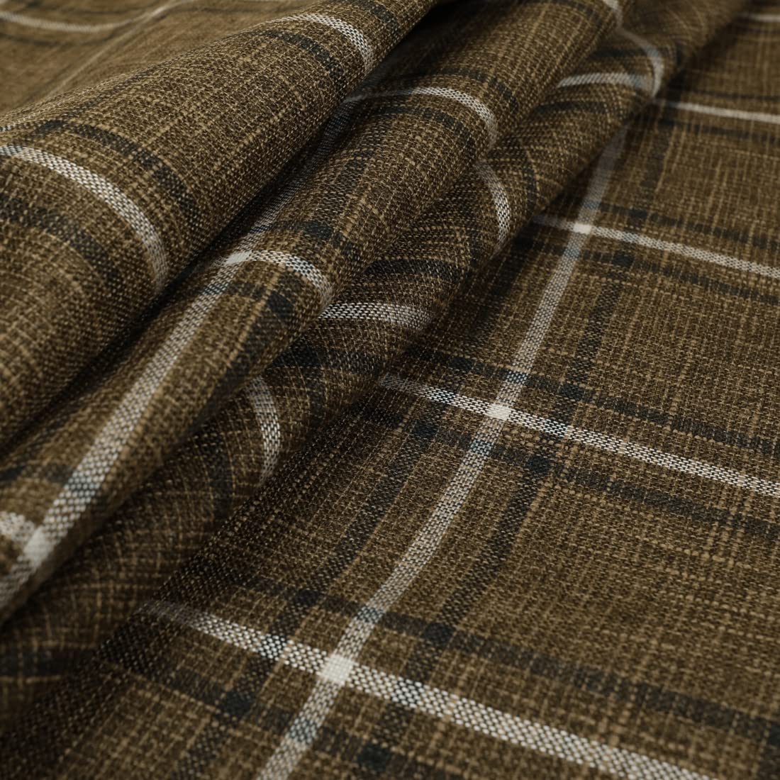 Redbrick Mill Fabrics Textured Quality Woven Tartan Pattern Upholstery, Brown Black, 135cm Width (Per Metre) — image 1