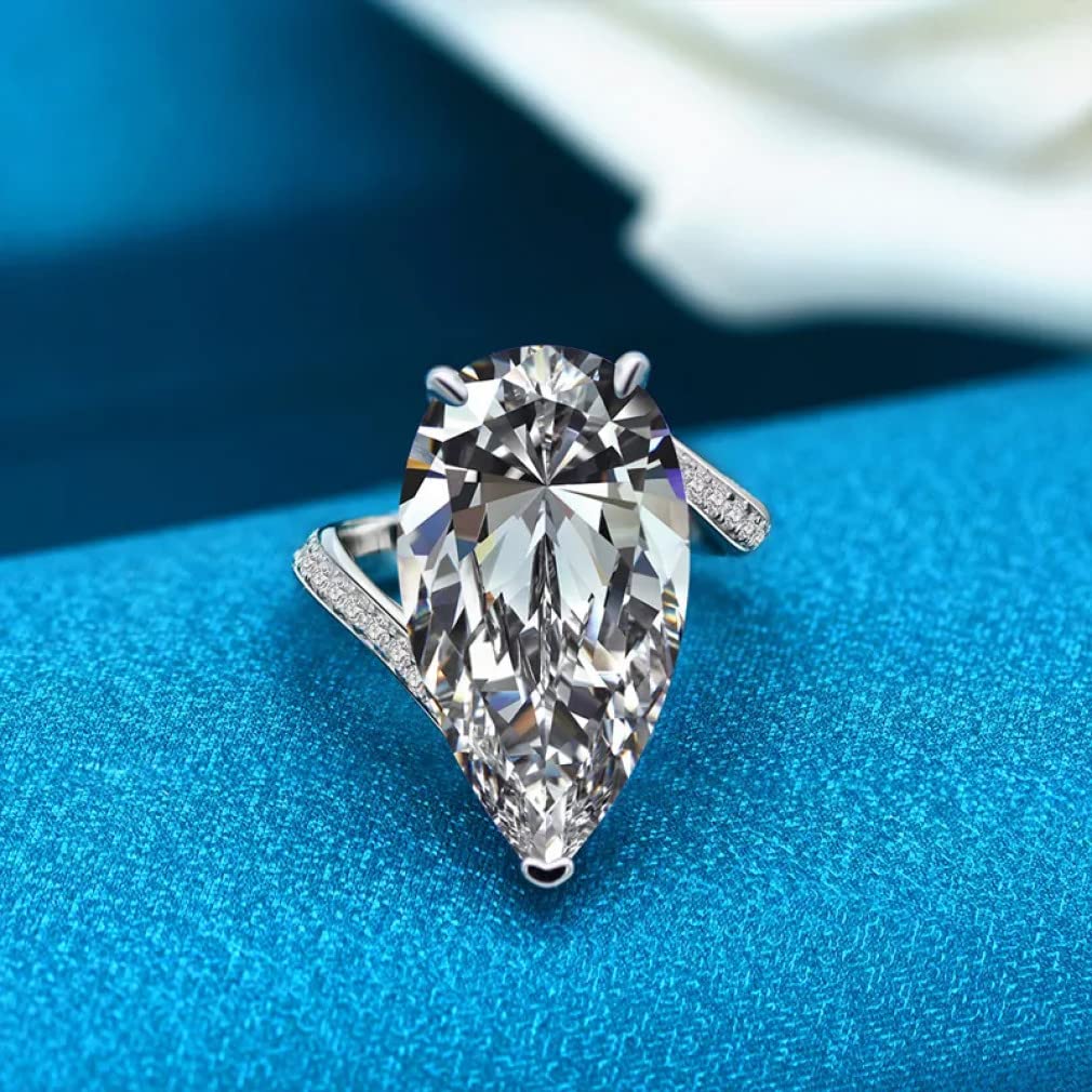 Anelli da Dito con Diamanti in Carbonio a Goccia d'Acqua Scintillanti da 22 carati per Gioielli da Donna in Argento Sterling Massiccio 925