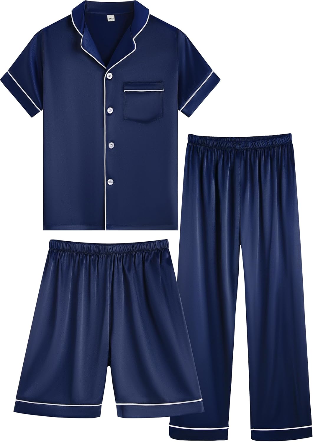 Girls Boys Silky Satin Pajamas Set 3 Pcs for Kid Children Silk pjs Set Sleepwear Button-up Nightwear