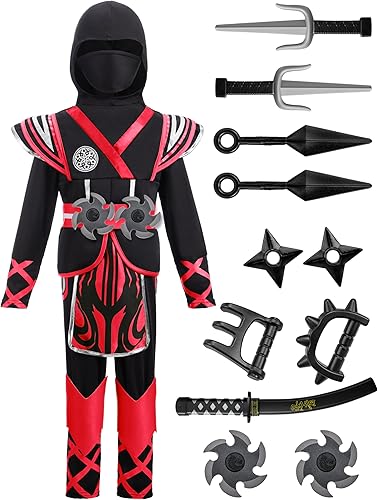 Miniatura 10 de Spooktacular Creations Disfraz de ninja de Halloween para niños, conjunto de siut ninja con accesorios de ninja para fiesta temática de juego de rol