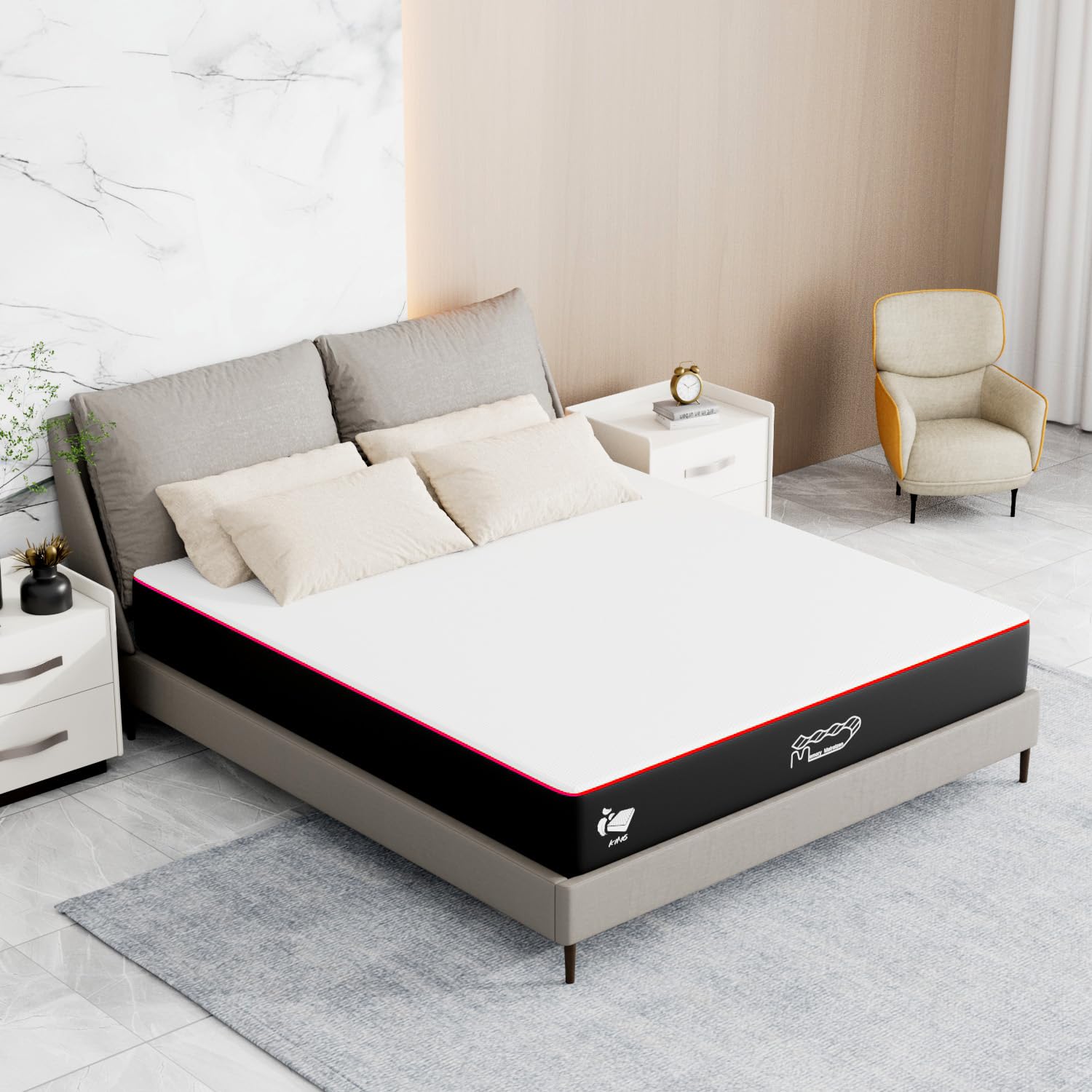 Materasso 160 x 200 cm, altezza 26 cm, materasso in schiuma fredda in gel, 7 zone, grado di durezza H2/H3, Premium Memory Foam per letto doppio, camera da letto familiare (160 x 200 x