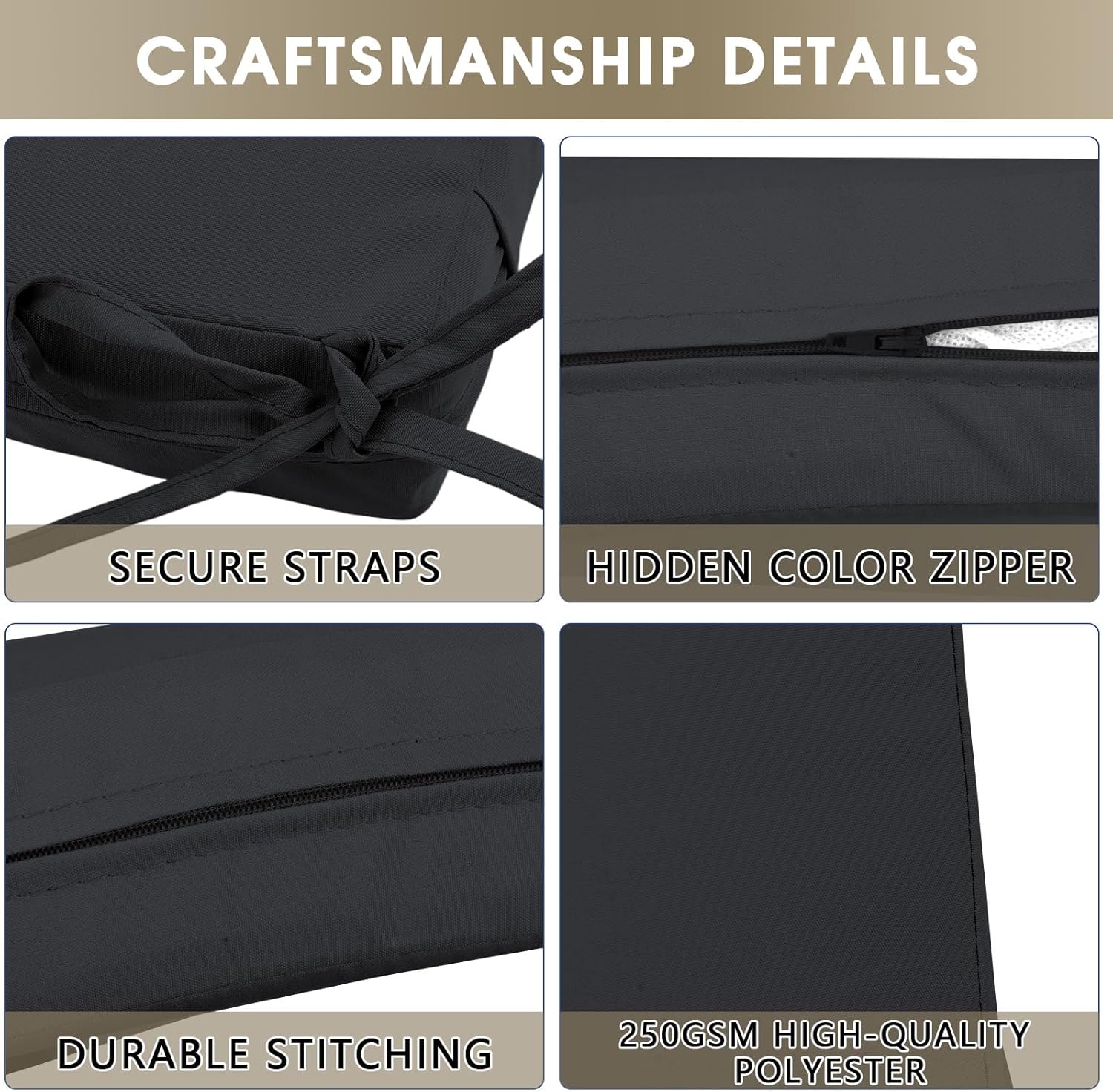 Outdoor Seat Cushion Set 22 x 22 In, Water-Resistant & Fade-Resistan, Patio Furniture Cushions with Removable Cover Deep Seat & Back Cushion with Handle and Adjustable Straps for Chair Sofa,2PC