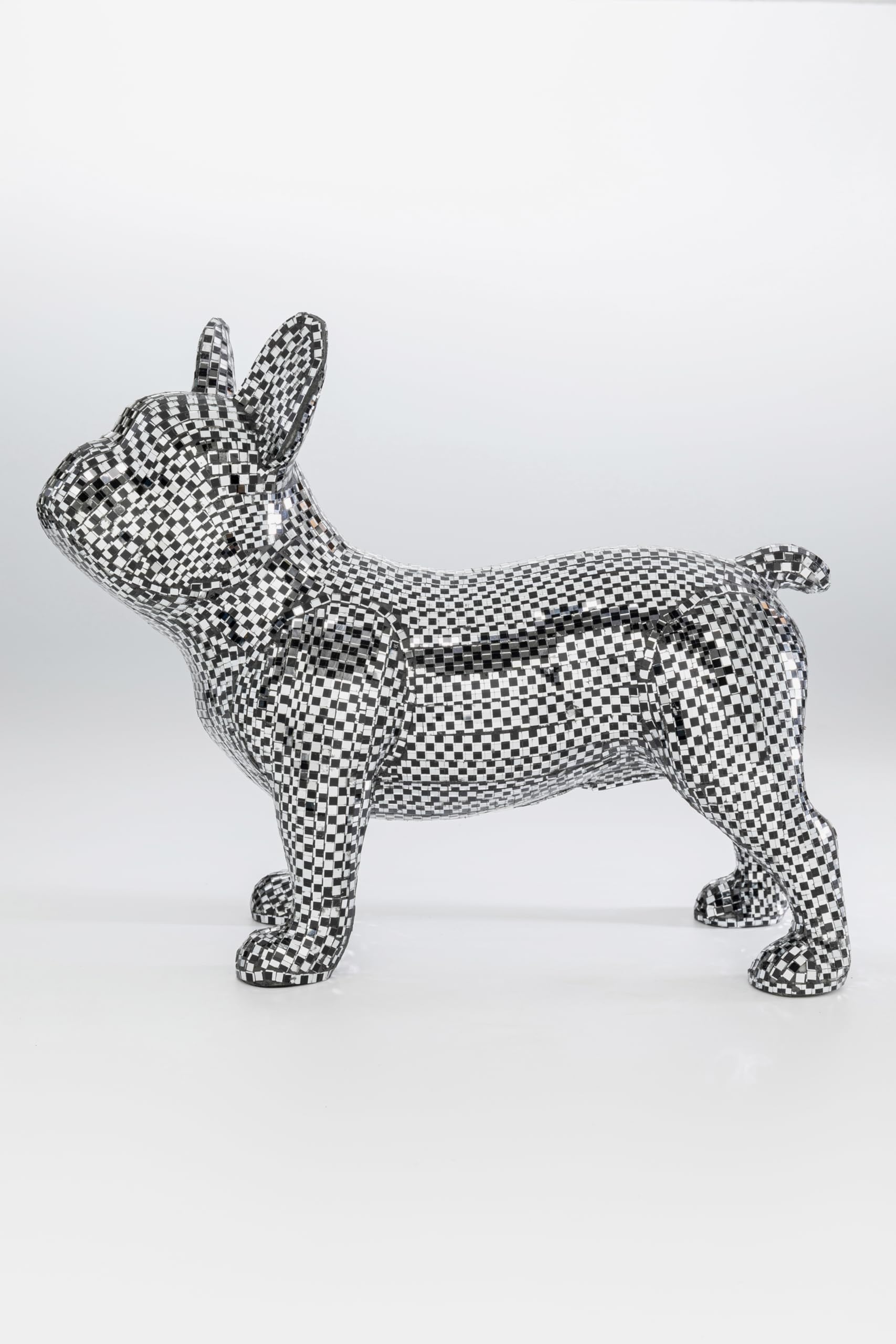Kare Design Decorative Figurine Bulldog Disco, Mirrored, Decorative Object, Bulldog, Glass Decoration, Handmade, Unique, 36 x 45 x 19 cm (H x W x D)