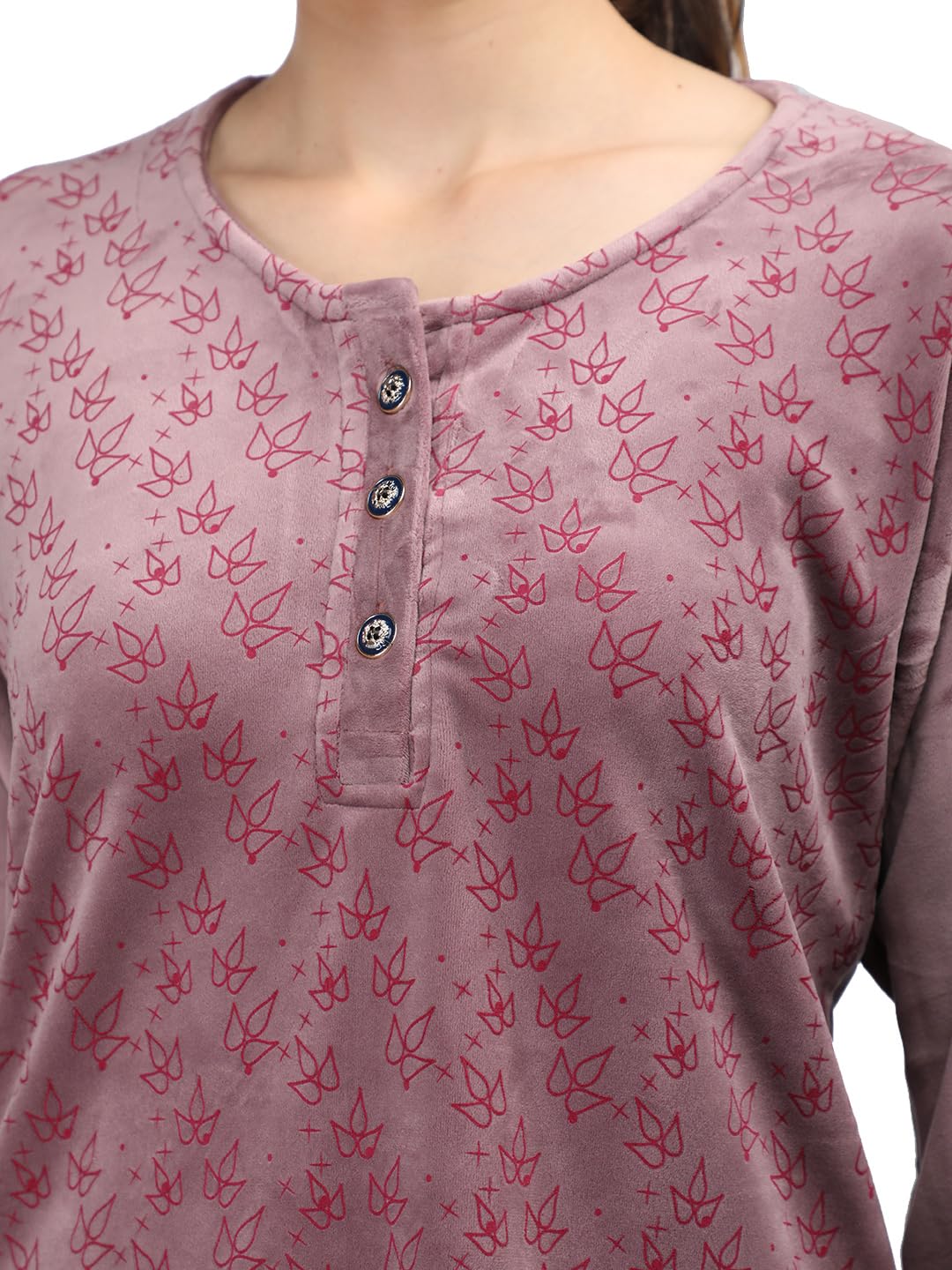 Duchess Women's Supersoft Velvet Printed Night Suit For Winter Wear, 2XL, Pink - Image 6 thumbnail