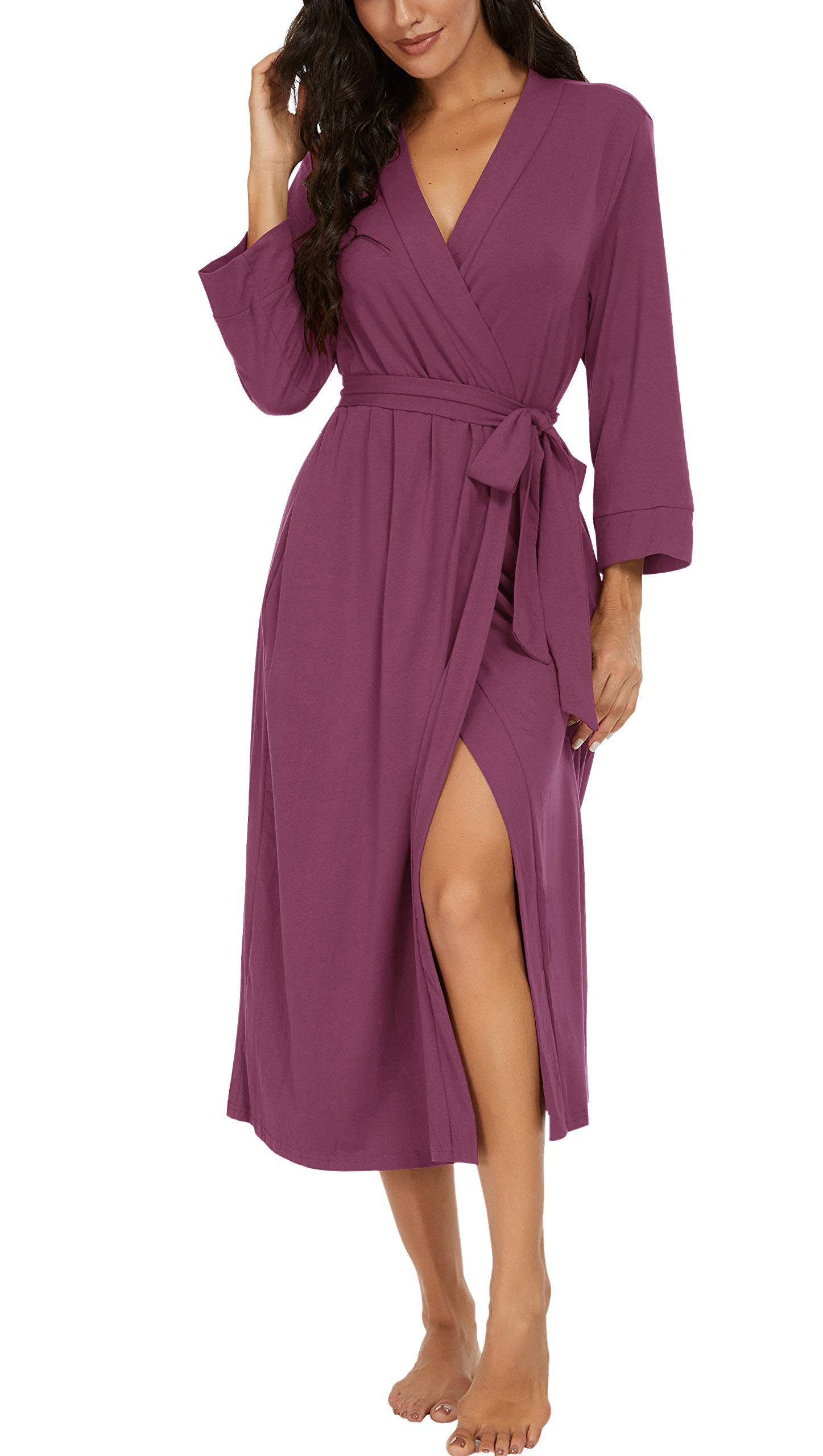 Women Kimono Robes Long Knit Bathrobe Lightweight Soft Knit Sleepwear V-neck Casual Ladies Loungewear
