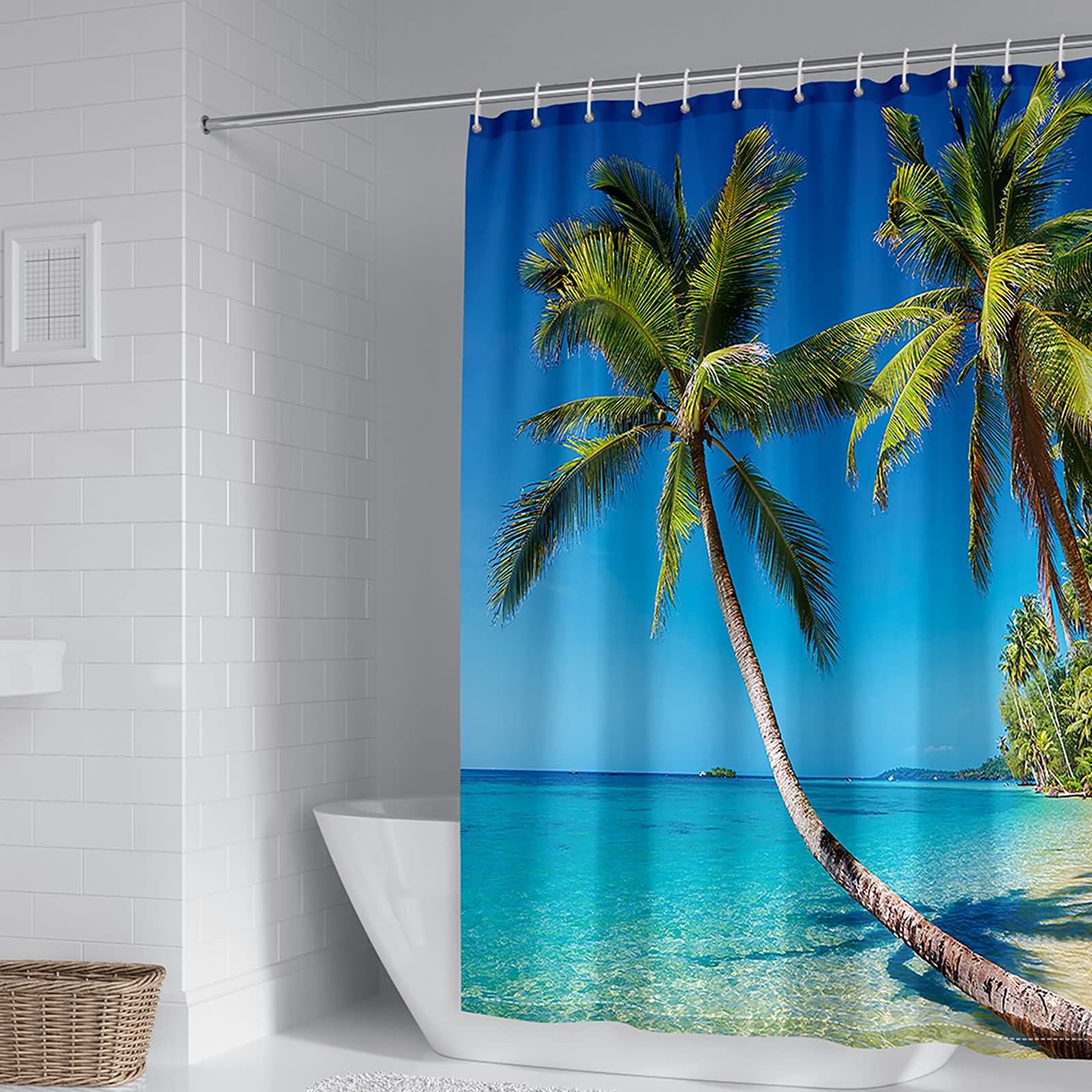 Rideau de douche 120x180cm polyester bleu vert océan KnSam