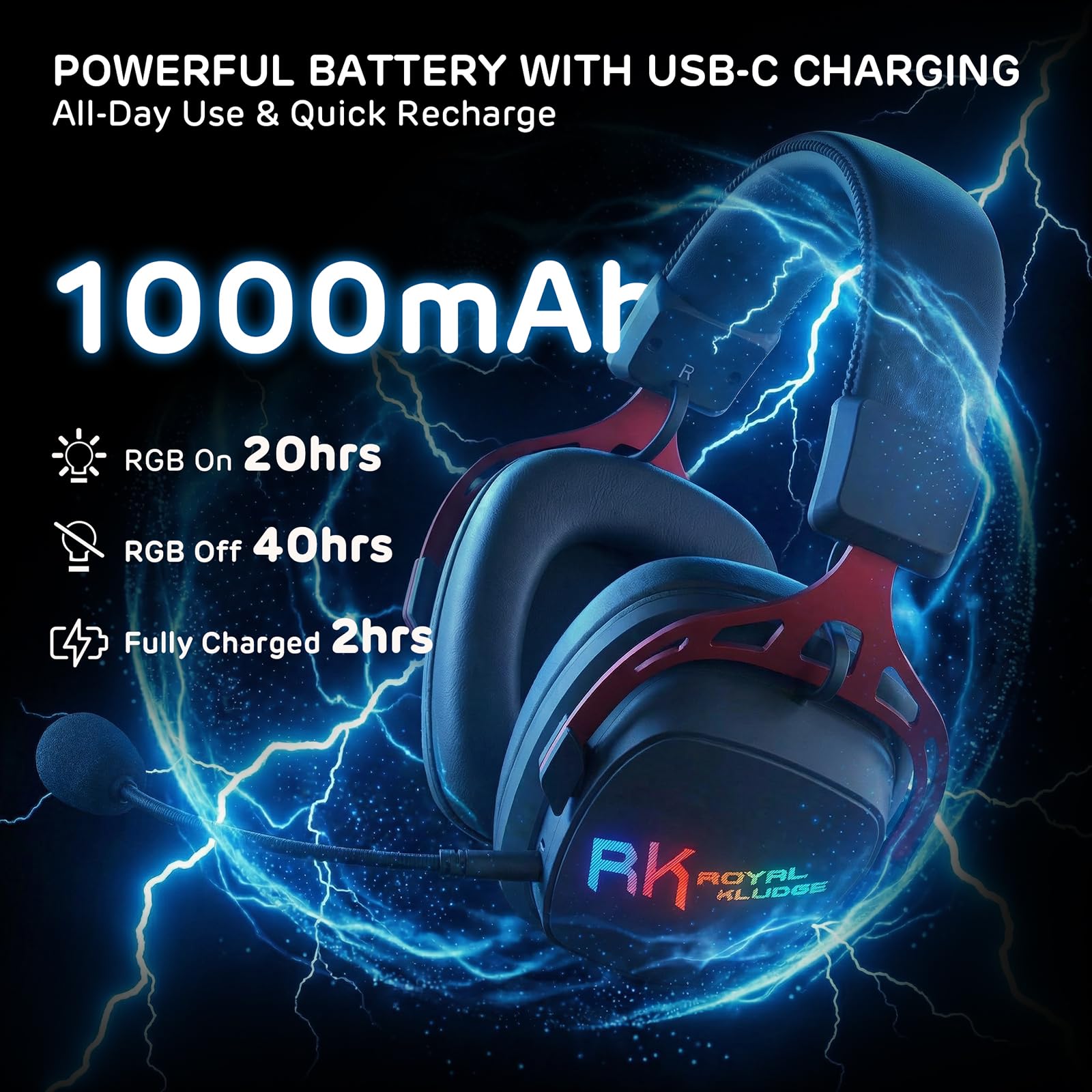 RK ROYAL KLUDGE HG103 - Auriculares inalámbricos para juegos para PS5, PS4, PC, Switch, BT5.3/2.4G/3.5 mm, RGB con cable con micrófono con cancelación de ruido, controladores de 50 mm, marco duradero
