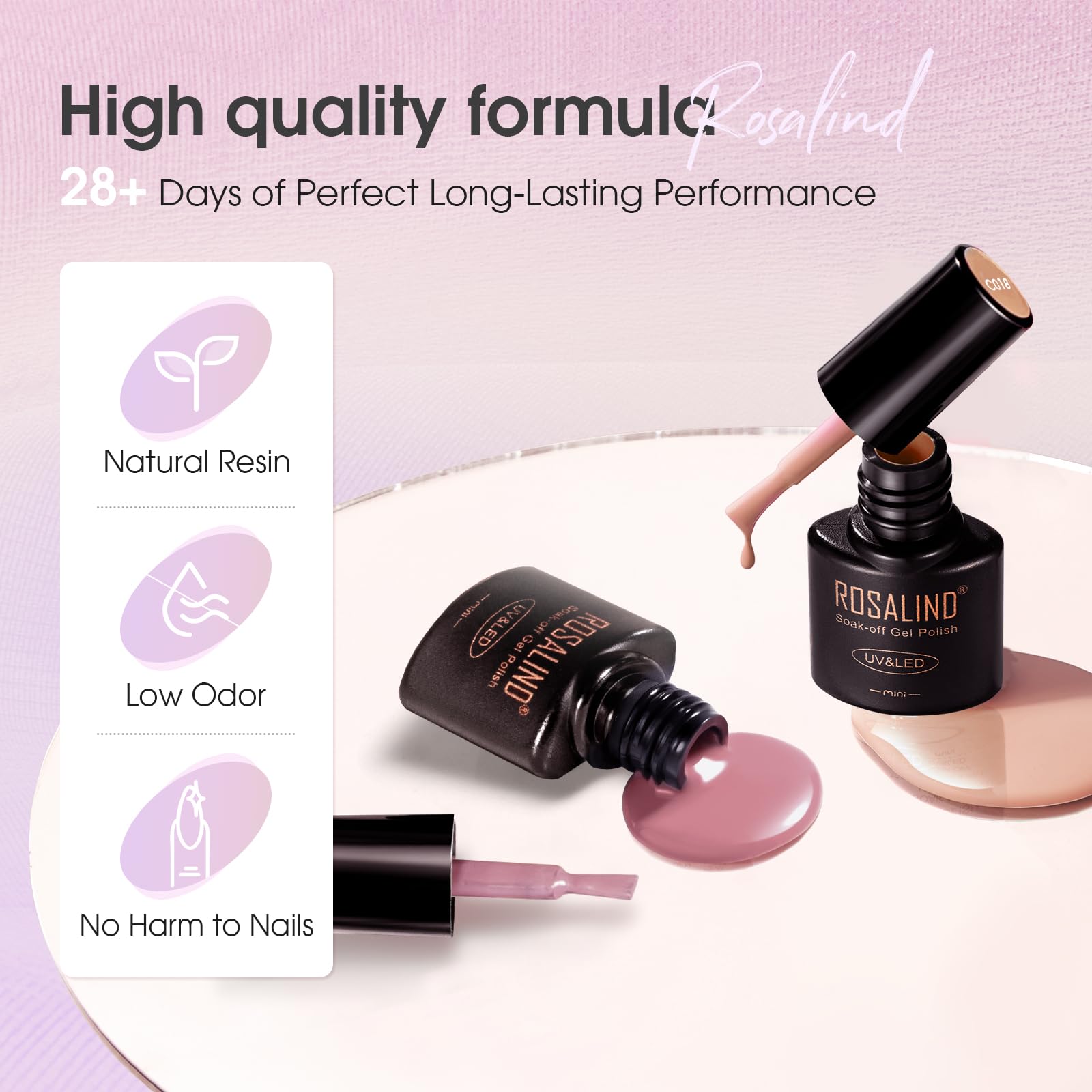 ROSALIND Zestaw Startowy do Paznokci żelowych, 8 + 2 Sztuki Biały Różowy Niebieski Fioletowy Żel z lampą UV, Startowy Zestaw Upominkowy do Manicure dla Początkujących