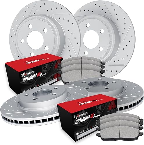 R1 Concepts Kit de frenos y rotores delanteros traseros | Pastillas de freno delanteras y traseras | Rotores y pastillas de freno | Pastillas de